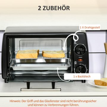 HOMCOM Minibackofen 10 Liter 750W Kleiner Elektrobackofen mit Temperatur, 36,5x26x22 cm Schwarz