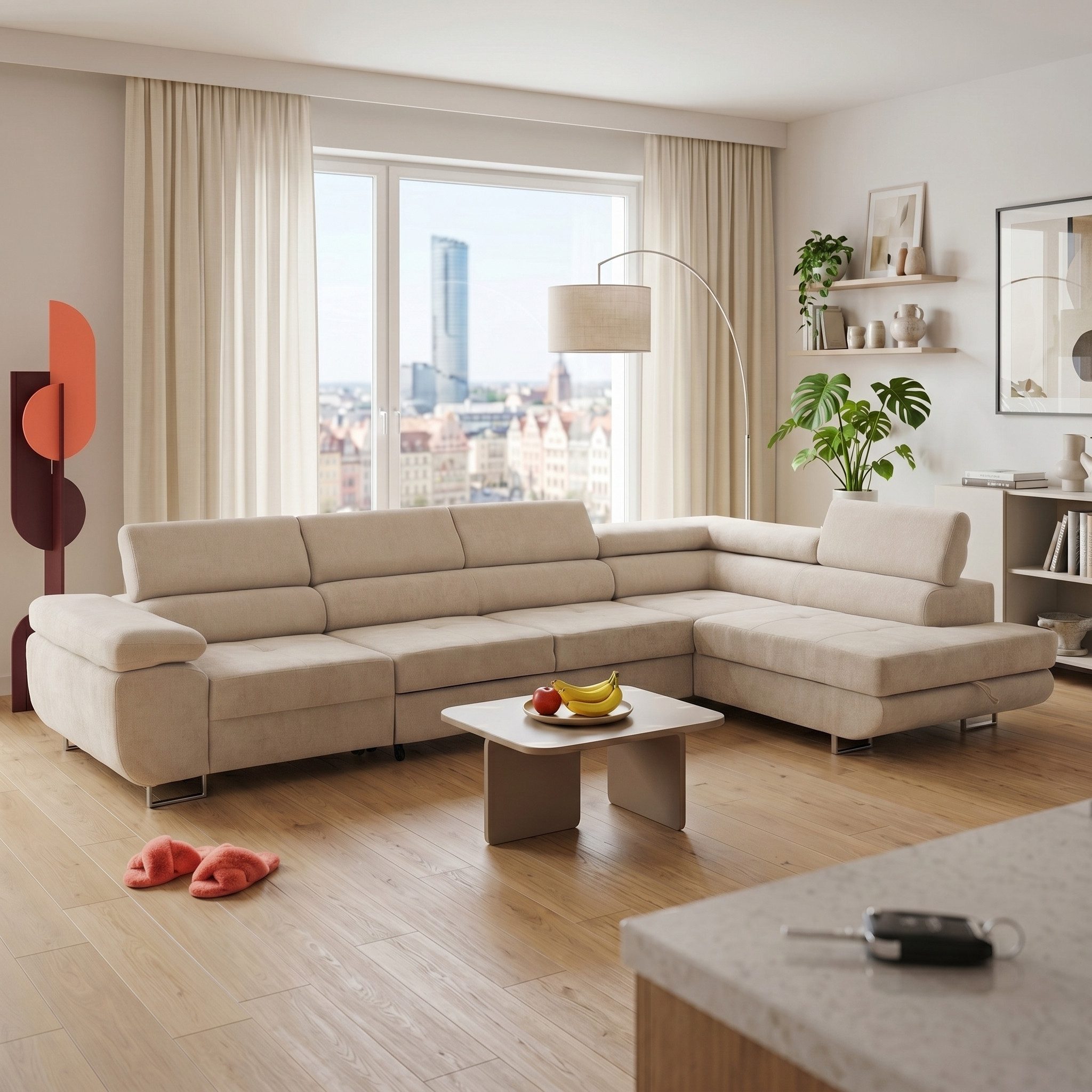 Muffo Ecksofa Wild Maxi mit Schlaffunktion inkl. Montage, L-form Couch mit Bettkasten XL, 6-fach verstellbare Kopfstützen