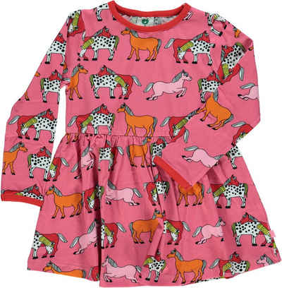 Småfolk Shirtkleid SMAFOLK Kleid pink langarm allover Pferdeprint und Volants