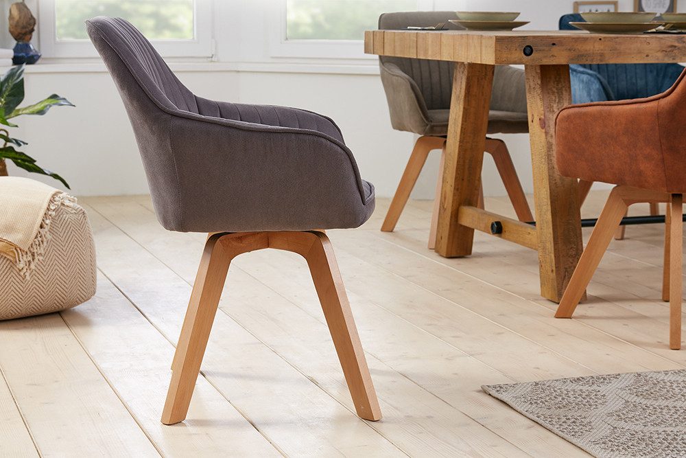 riess-ambiente Polsterstuhl LIVORNO vintage grau – Microfaser, drehbar, Holz-Beine, mit Armlehne (Einzelartikel, 1 St), mit 180° Drehfunktion und Autoreturn – ideal für Dein Esszimmer