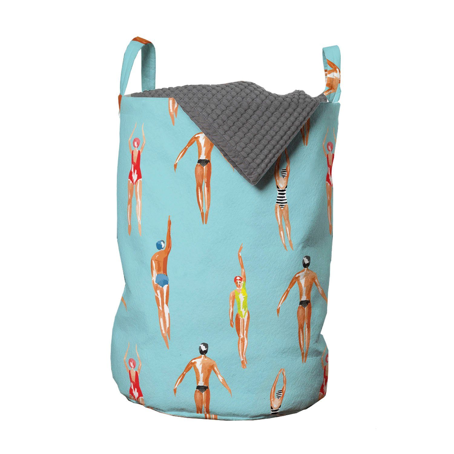 Abakuhaus Wäschesäckchen Wäschekorb mit Griffen Kordelzugverschluss für Waschsalons, Sommer Aquarell Swimmers