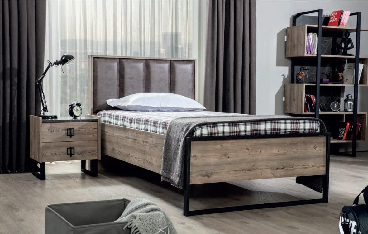 Xlmoebel Jugendzimmer-Set Loft-Stil Jugendzimmermöbel mit Nachttisch und Bücherregal, (5-tlg., Schlafzimmer-Set), Hergestellt in Europa