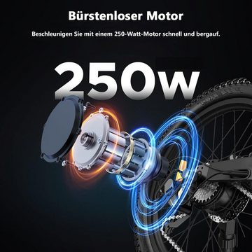ombar E-Bike 20"E-Bike klappbar, 36V 10,4Ah E-Faltrad Elektrofahrrad, 7 Gang Shimano, 250 W Motor + Batterie abnehmbar + 25 km/h