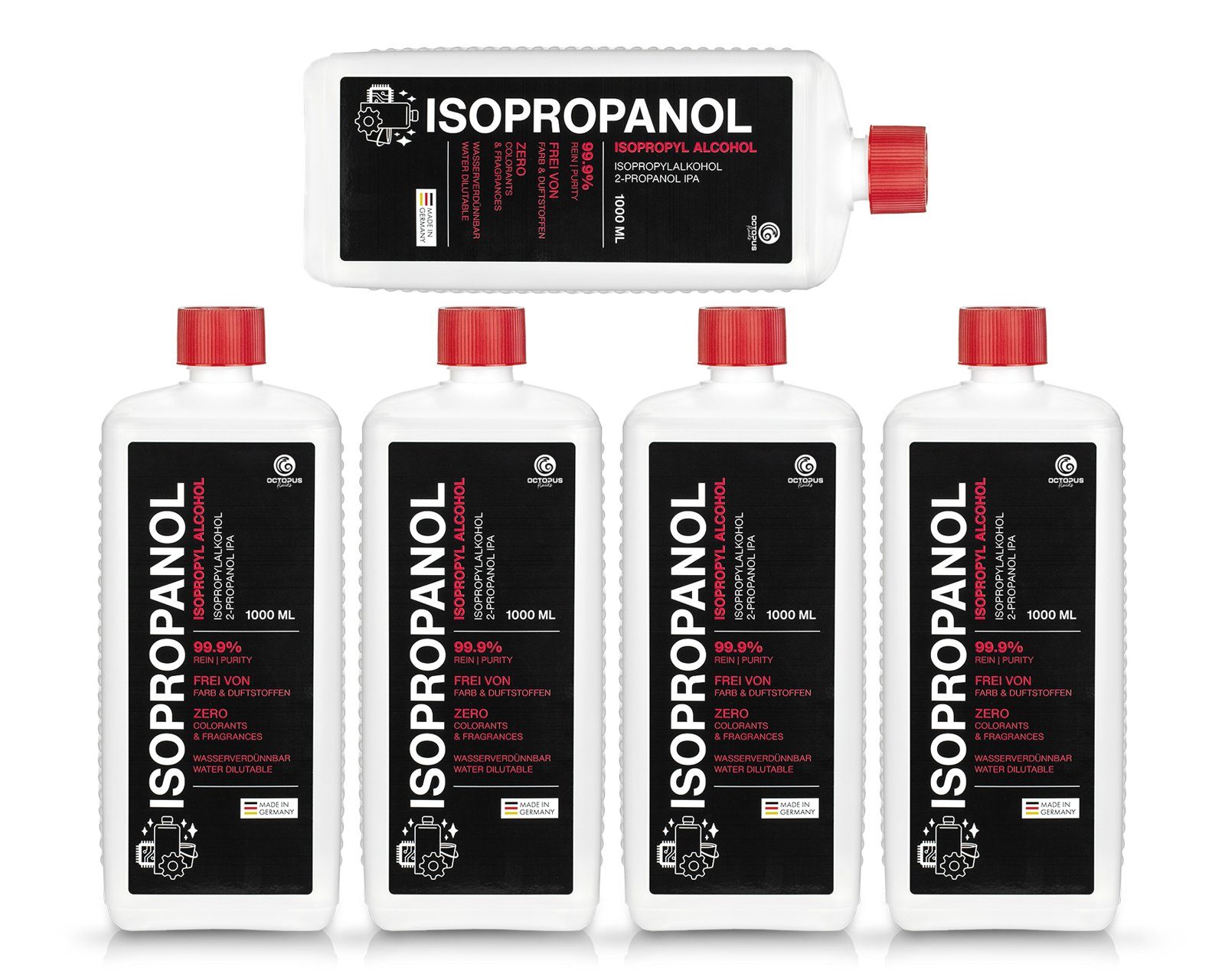 OCTOPUS Fluids 5L Isopropanol 99,9% Isopropylalkohol 2-Propanol IPA, Alkohol Reiniger Nachfülltinte (Set, 5x 1000 ml, 5x 1000ml)