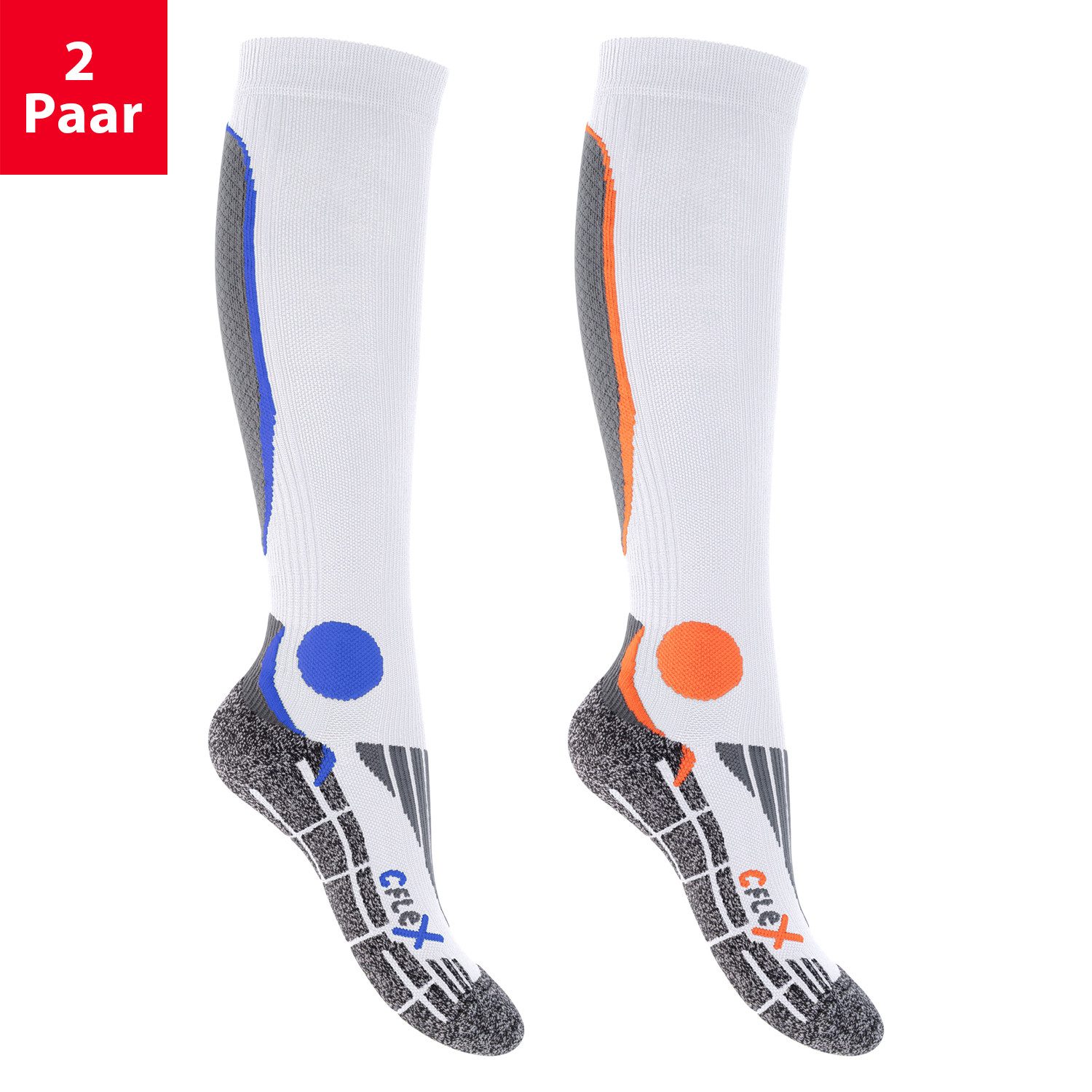 CFLEX Sportsocken Herren & Damen Running Kompressions Sport Kniestrümpfe (2 Paar)