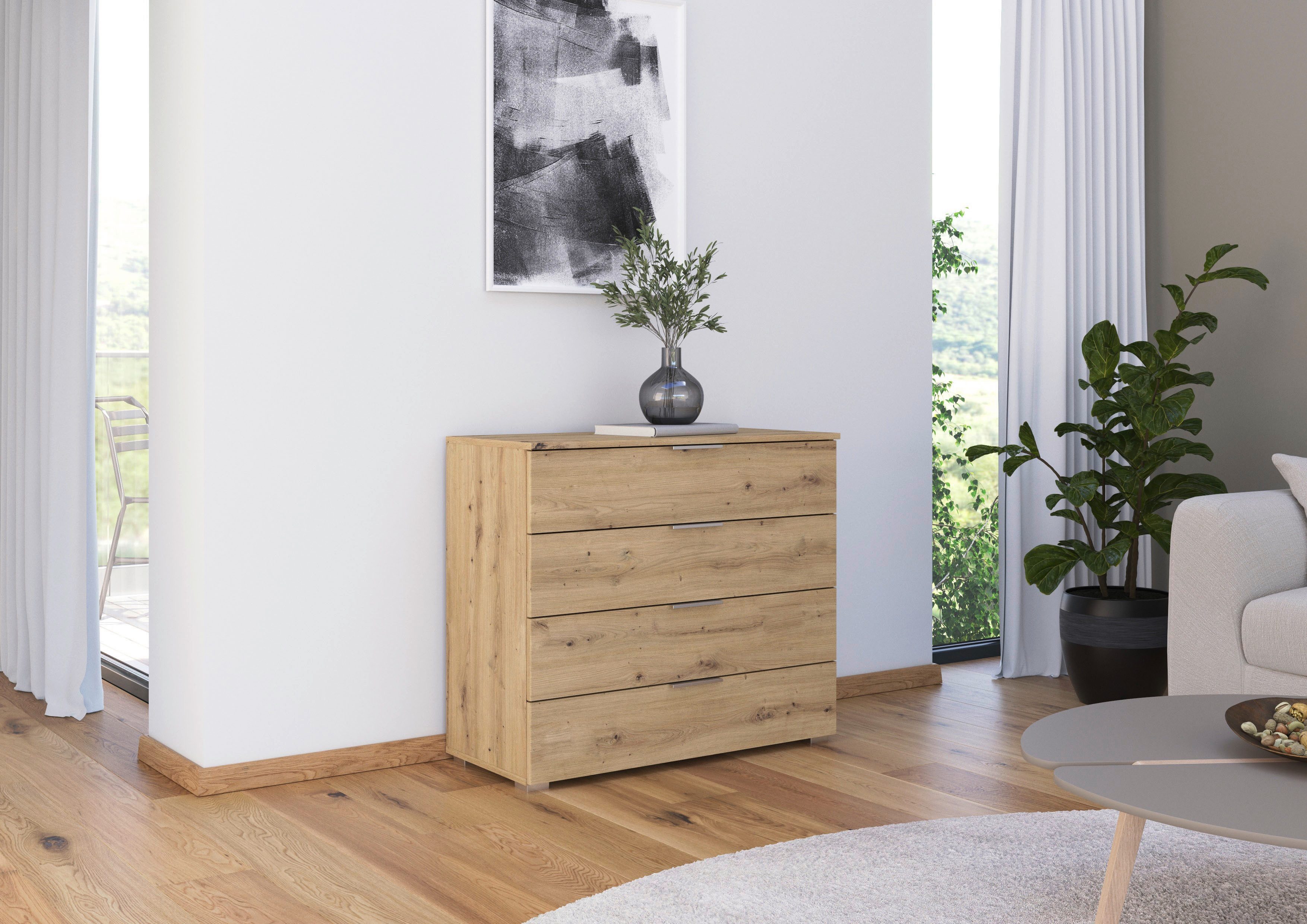 OTTO home Schubkastenkommode Sideboard Schubladenkommode AGORDO mit Dekor- oder Hochglanzfront (in zwei Griff-Farben, Breite 80 cm), vier große und geräumige Schubladen mit viel Stauraum MADE IN GERMANY