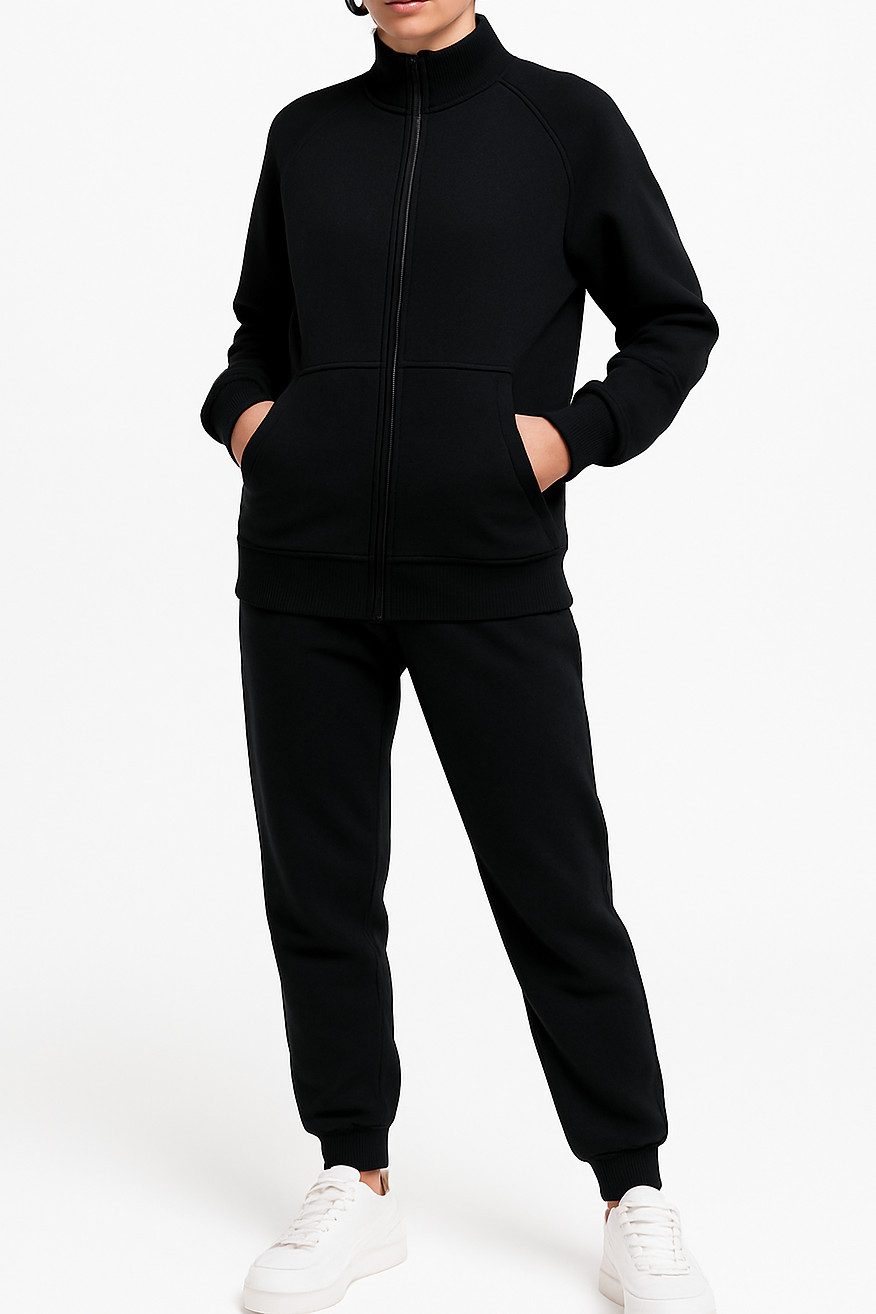 L.gonline Freizeitanzug Damen Trainingsanzug, Freizeitanzug ohne Kapuze 500A (Sweatjacke ohne Kapuze mit Hose, 2-tlg), Fitness Freizeit Casual