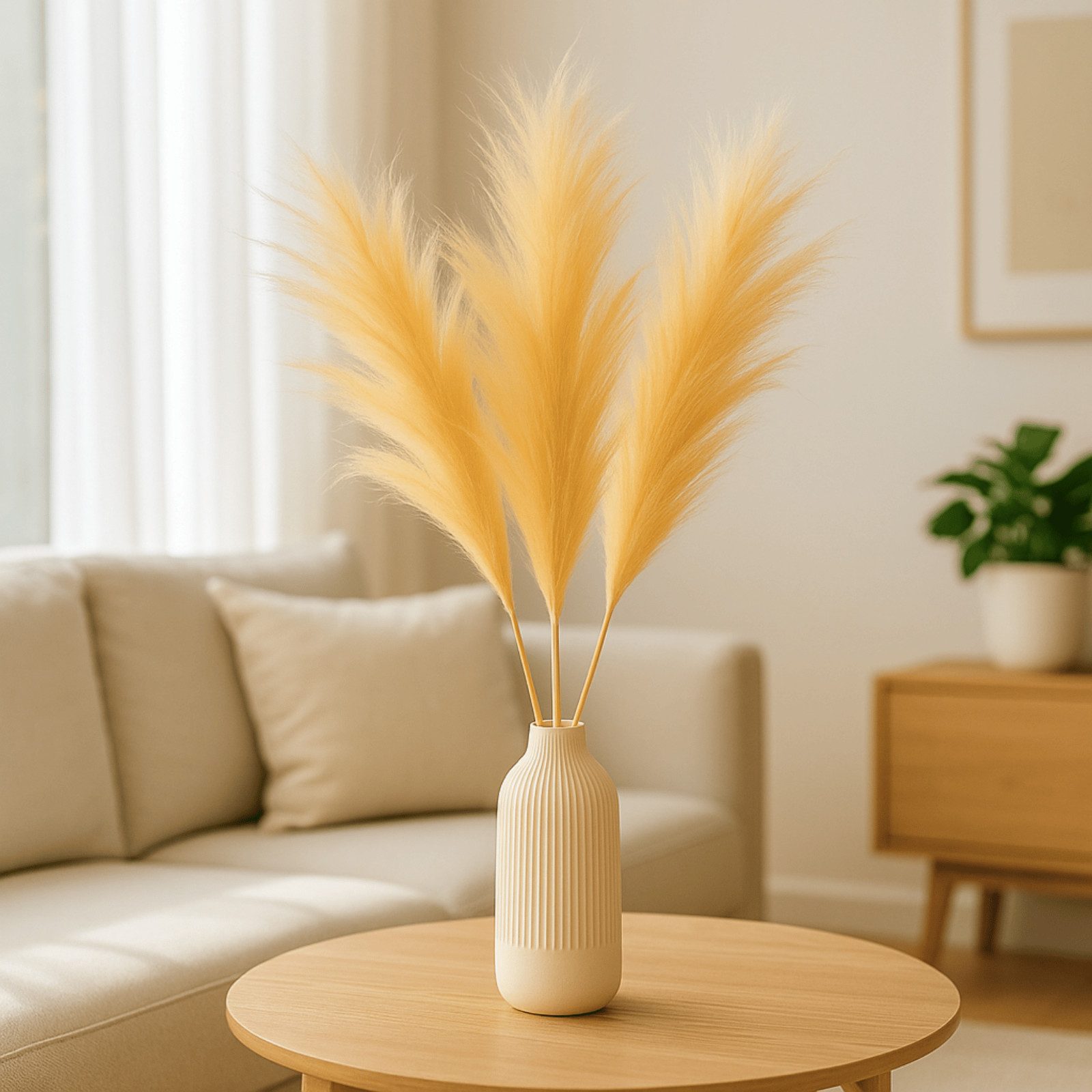 Künstliche Zimmerpflanze Künstliches Pampasgras (100 cm) – 3er Set in Creme - Beige, Layba