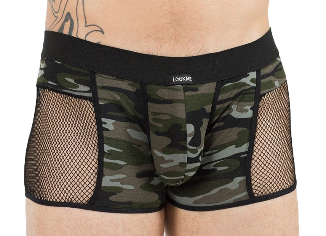 LOOK ME Boxershorts Herren Dessous Boxer Short camouflage mit Netzeinsatz weich dehnbar Mä