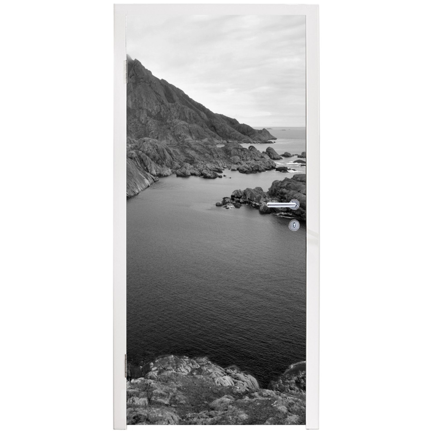 MuchoWow Türtapete Skandinavische Küste schwarz-weiß Matt, St), bedruckt, Fotodruck, Tür, für cm Fototapete Türaufkleber, (1 75x205