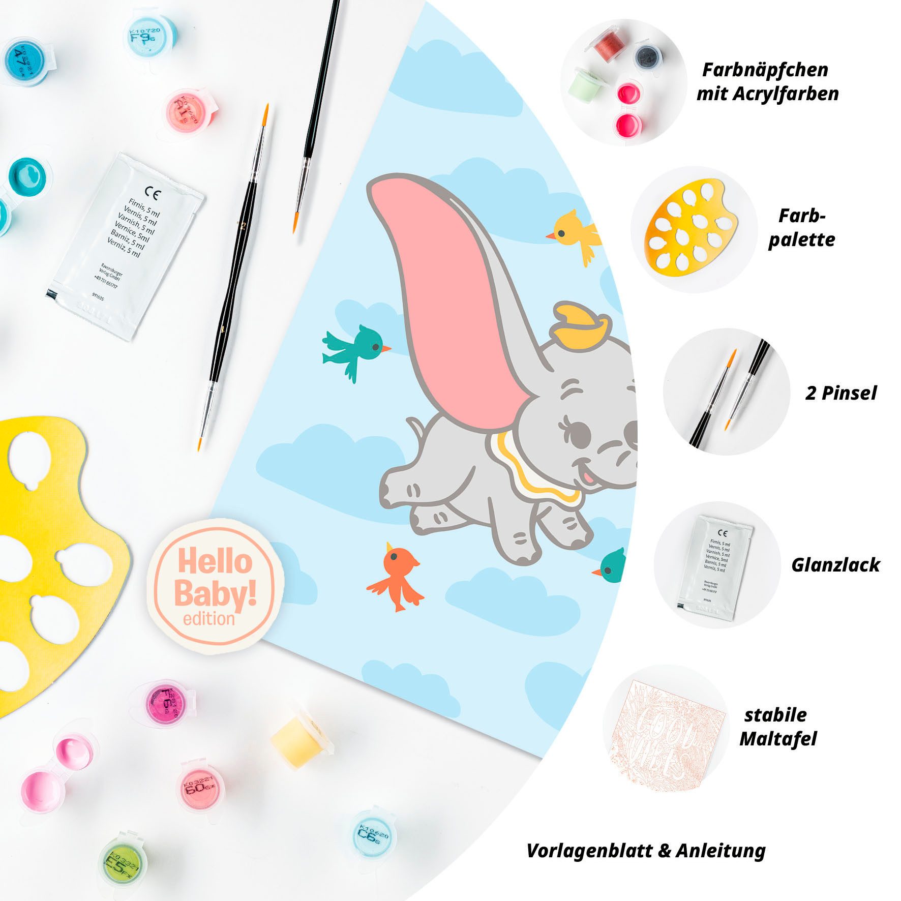 Ravensburger Malen nach Zahlen CreArt, Hello Baby, Dumbo, für Erwachsene; Made in Europe