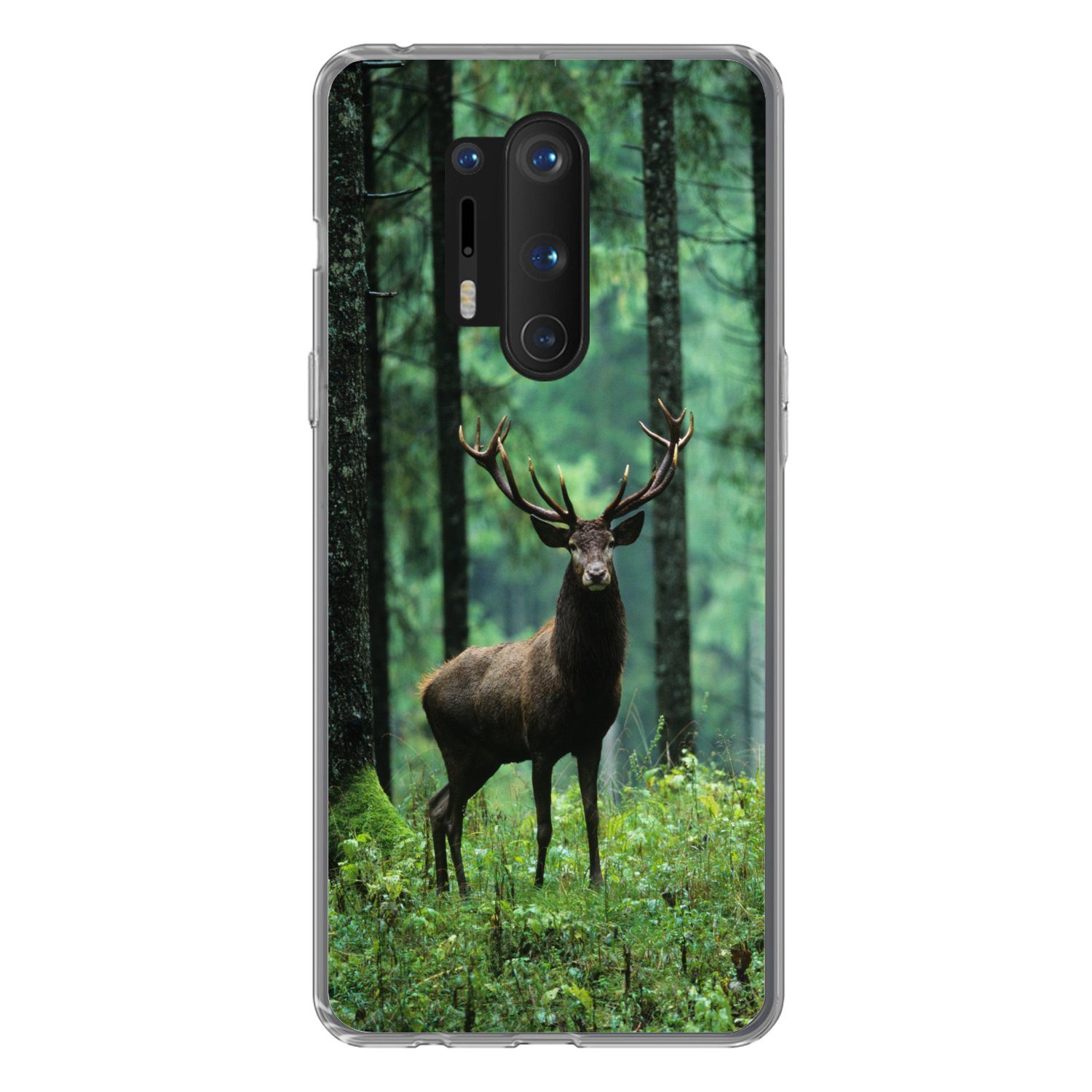 MuchoWow Handyhülle für OnePlus 8 Pro Hirsche - Wald - Bäume - Tiere - Natur, Phone Case, Silikon, Schutzhülle Dünn