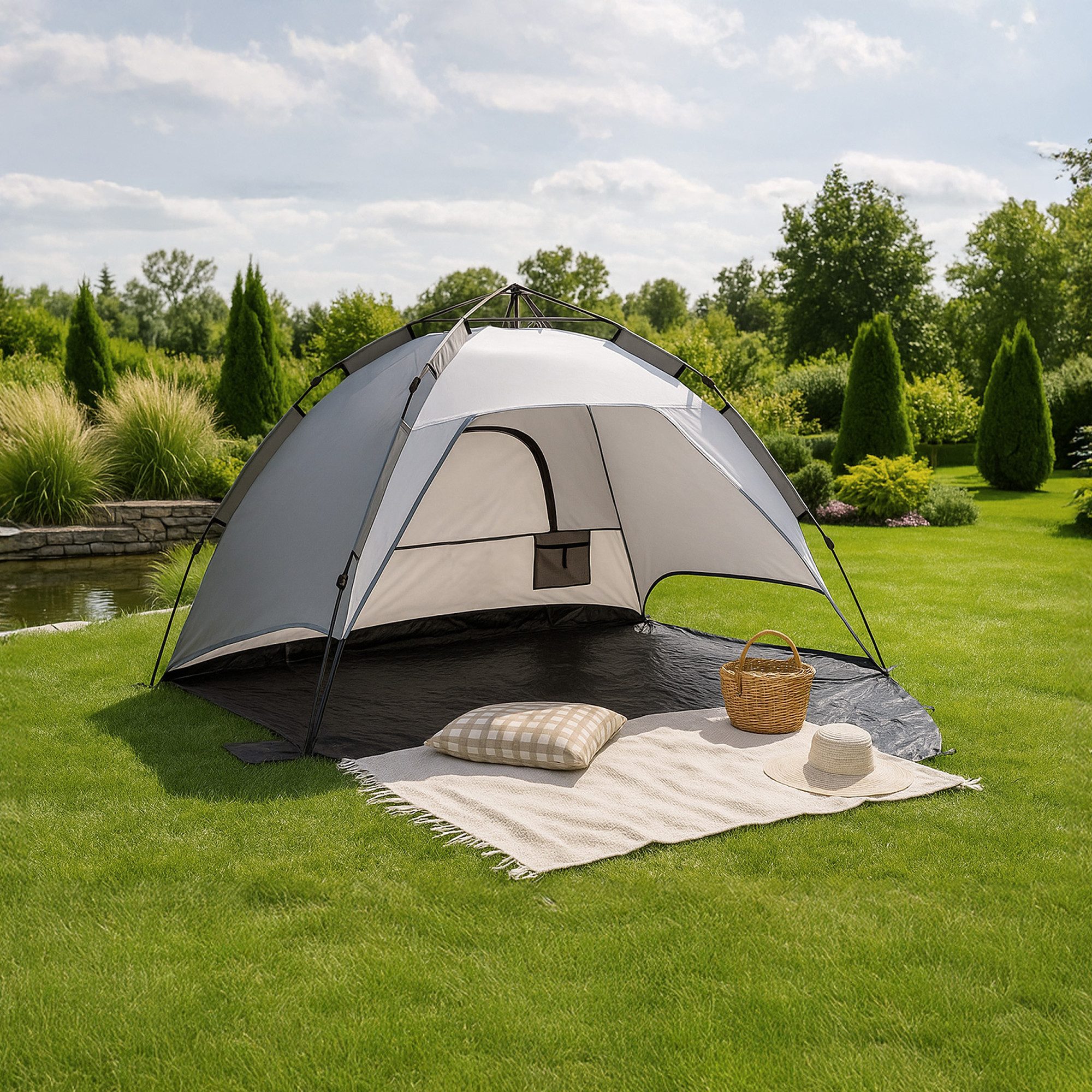 pro.tec Strandmuschel, Personen: 2, »Mullsjö« Pop Up Strandzelt 215x135x140cm Polyester Grau
