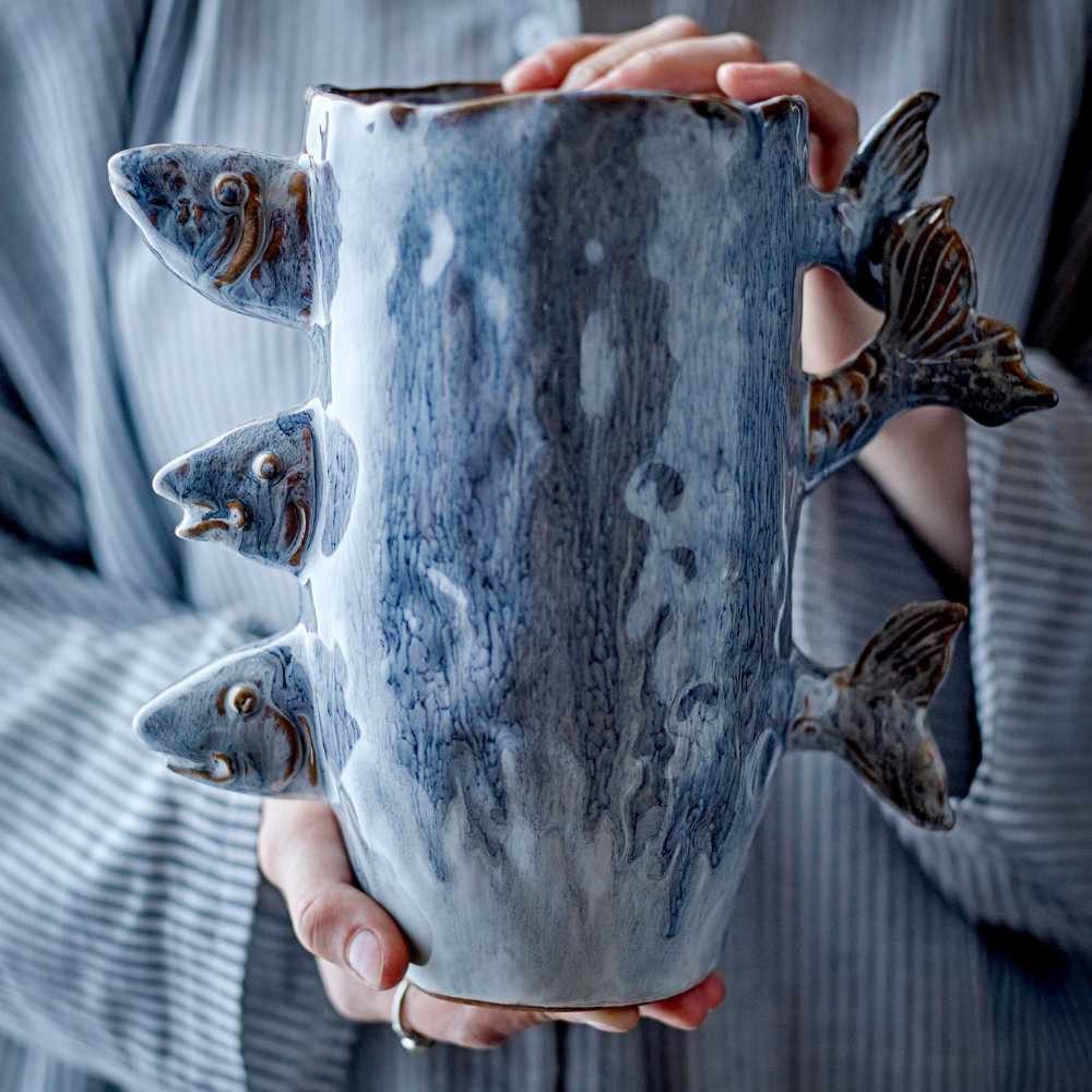 Bloomingville Dekovase Bloomingville Vase TACE Blau Keramik FISCHE 23 cm günstig online kaufen