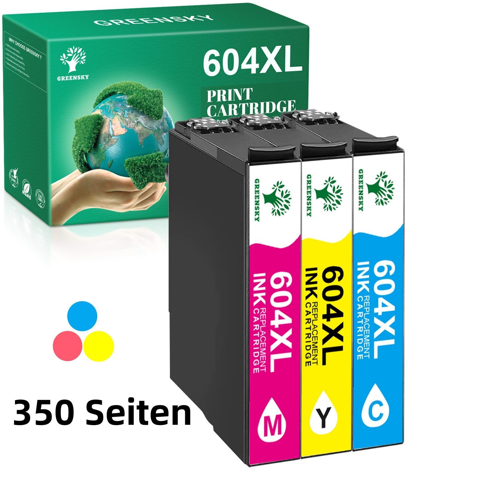 Greensky 3er Multipack für Epson 604 604XL Tintenpatrone (WF-2910DWF WF-2930DWF WF-2935DWF WF-2950DWF, XP-2200 XP-2205 XP-3200 XP-3205 XP-4200 XP-4205)