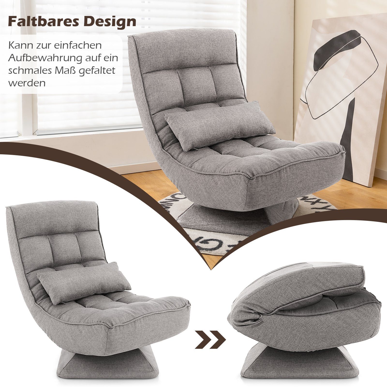COSTWAY Relaxsessel, 360° drehbar, verstellbar, klappbar,Kissen günstig online kaufen