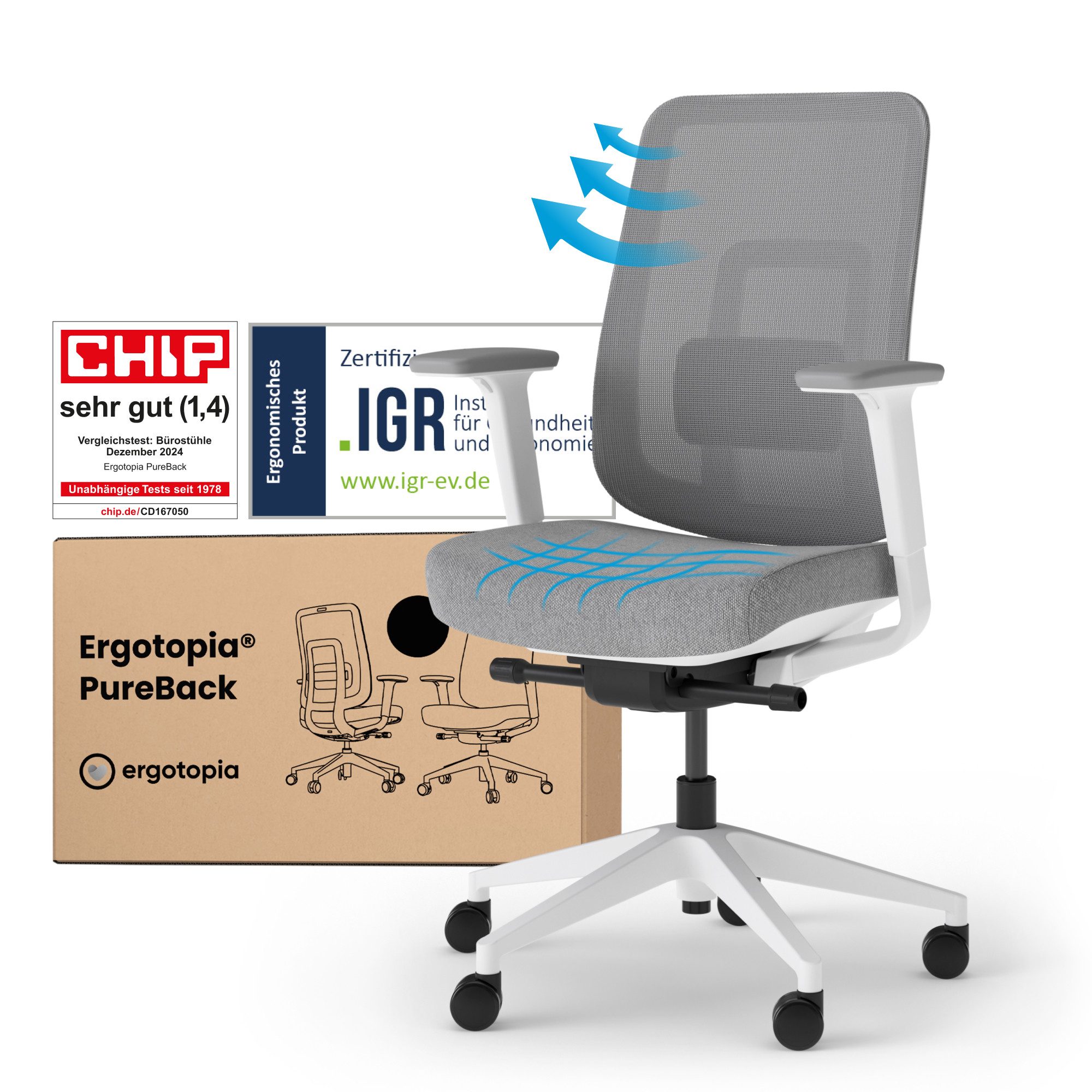 Ergotopia Bürostuhl PureBack ergonomischer Schreibtischstuhl