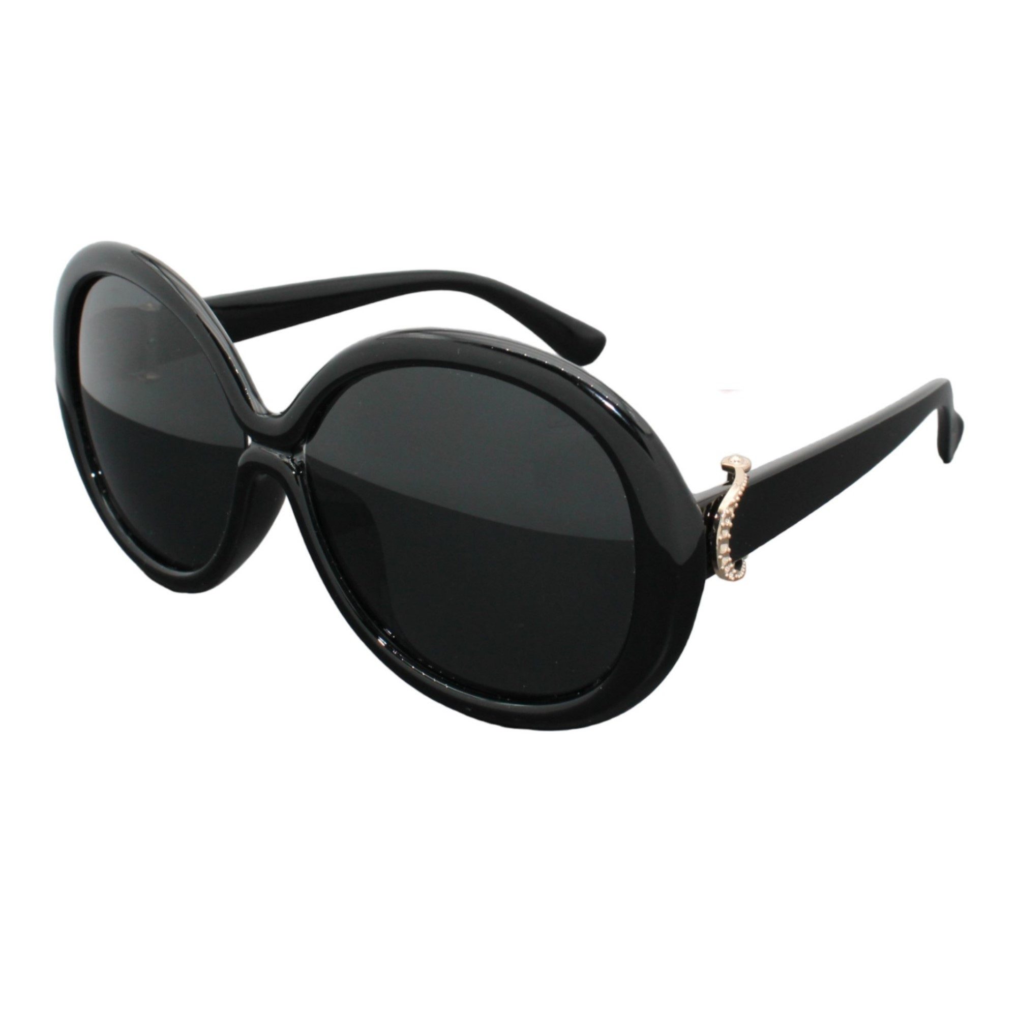 LUXXADA Sonnenbrille Damen Rund Groß Vintage Design der 60ziger 70ziger Jahre (XL Retro Brille mit Brillenbox) Oversize Gläser UV400, Gestell Schwarz Hochglanz