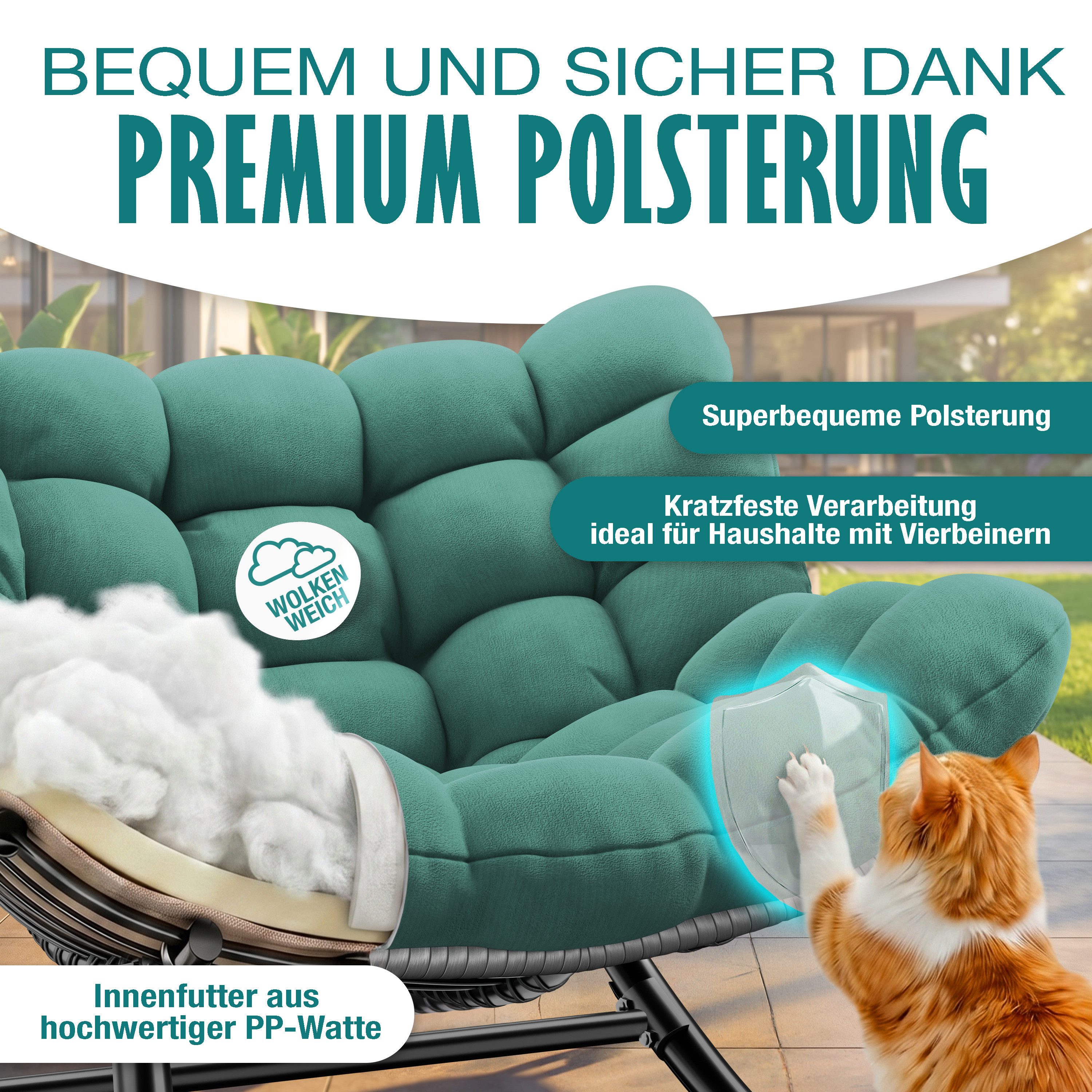 KESSER Schaukelstuhl (maximale Belastung 120kg, witterungsbeständig & mit rutschfesten Füßen), Loungesessel ergonomisches Relaxsessel für Balkon, Garten & Wohnz – Bild 3 von 5