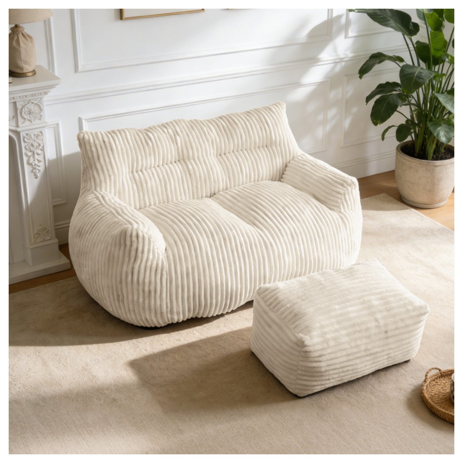 Odikalo 2-Sitzer Sofas wohnzimmer Loungesofa Relaxsessel Sitzsack mit Schlaffunktion, Doppel-Sitzsack mit Hocker–Große Sitzsack-Lounger für Erwachsene Jugendliche und Kinder–Ideal für Wohnzimmer Schlafzimmer Studentenwohnheim oder Balkon