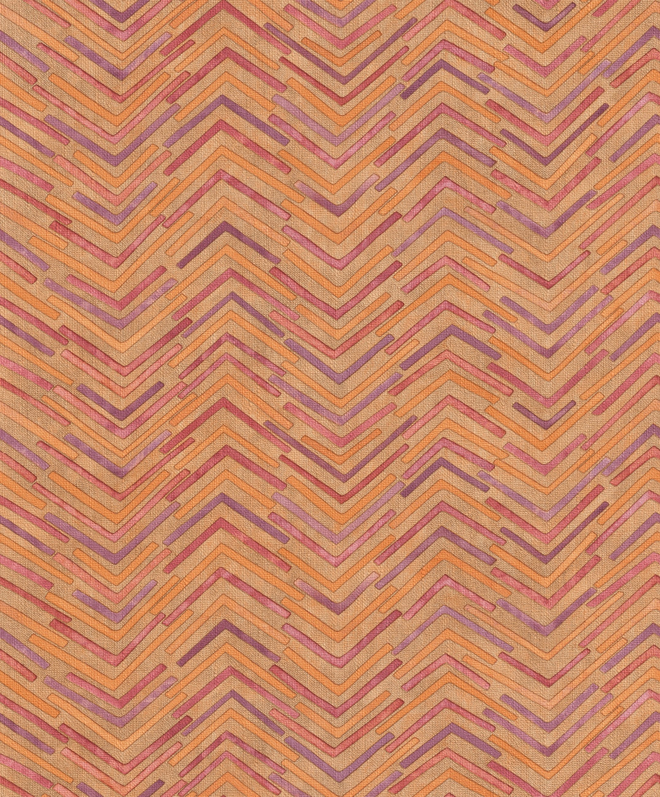 Rasch Vliestapete mit geometrischem Zick-Zack Muster in Orange, strukturiert, gemustert, Fischgratmuster, grafisch, Zick-Zack, geometrisch, (1 St), Chevron, Fischgrät