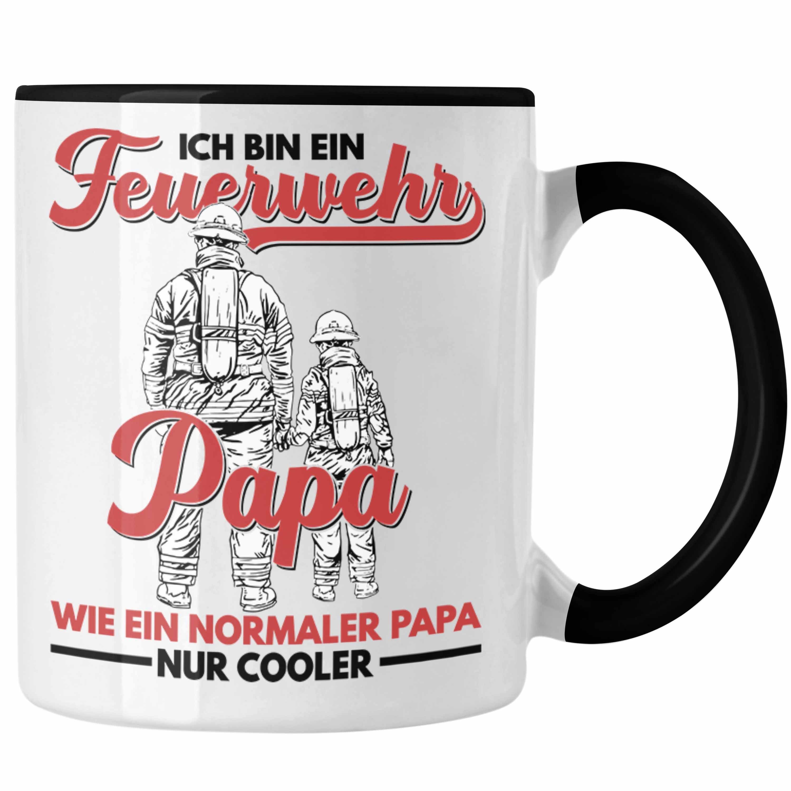 Trendation Tasse Trendation - Feuerwehr Papa Tasse Geschenke Zubehör Lustig Einsatz Geburtstag Spruch Vatertag Feuerwehrmann Geschenkidee Schwarz