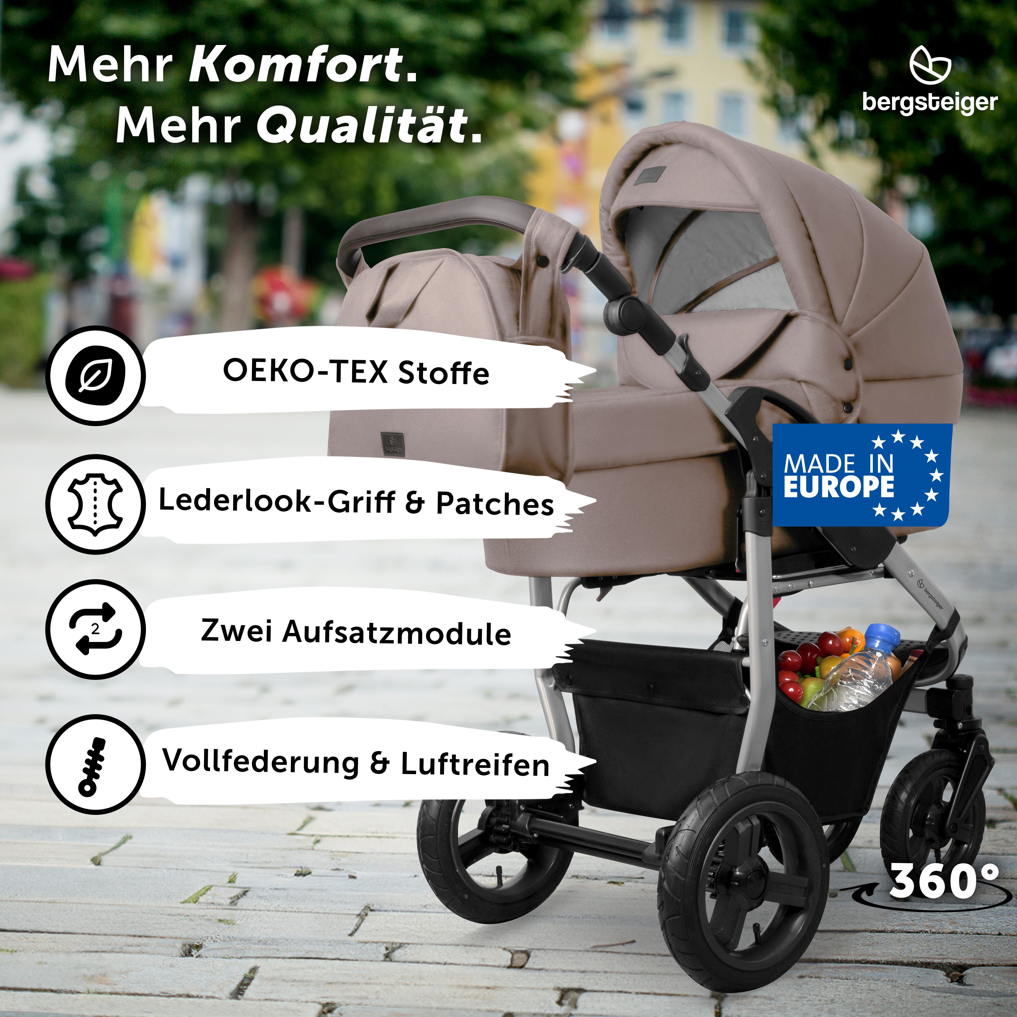 bergsteiger Kombi-Kinderwagen Babywagen Capri 3in1, Kombikinderwagen Komplettset, (10-tlg)