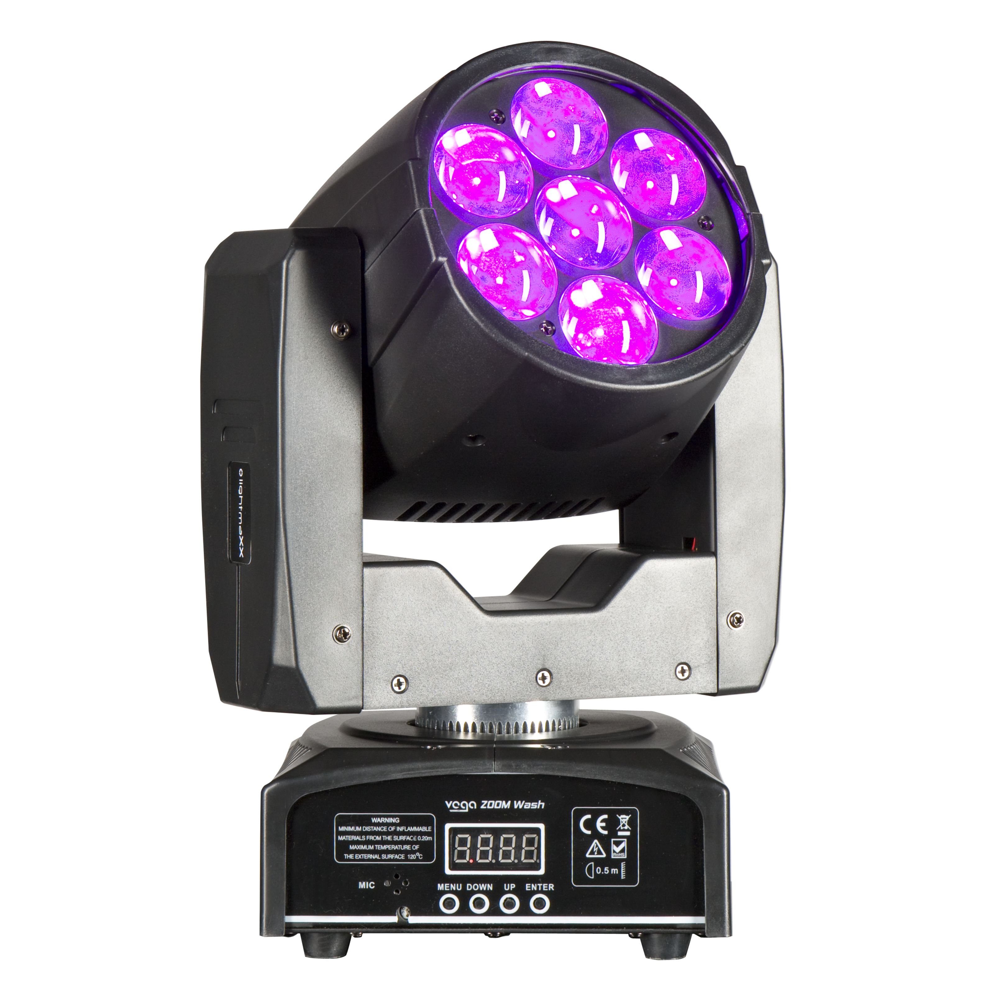 lightmaXX Discolicht, Zoom Moving Head 6-45° - LED VEGA Beam ZOOM RGBW, 7x12W Wash