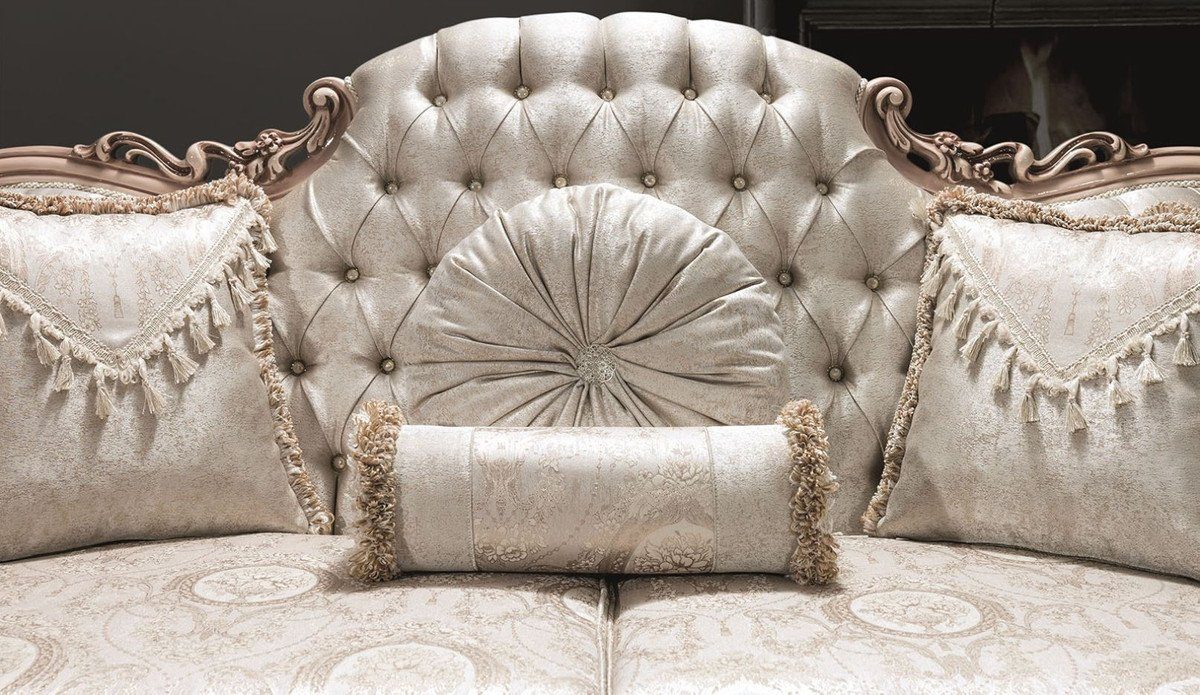 Casa Padrino Sofa Luxus Barock - / Sofa 230 cm x Beige Prunkvolles Creme Sofa mit / und dekorativen H. Silber 90 Glitzersteinen Wohnzimmer Kissen x 110