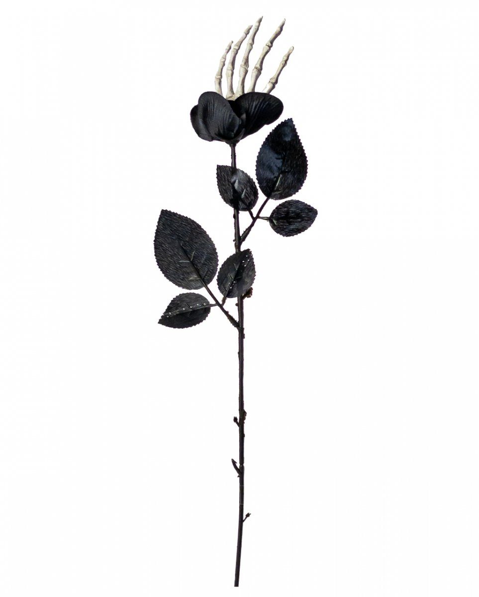 Horror-Shop Dekoobjekt Schwarze Rose mit Skelett-Hand Halloween Deko