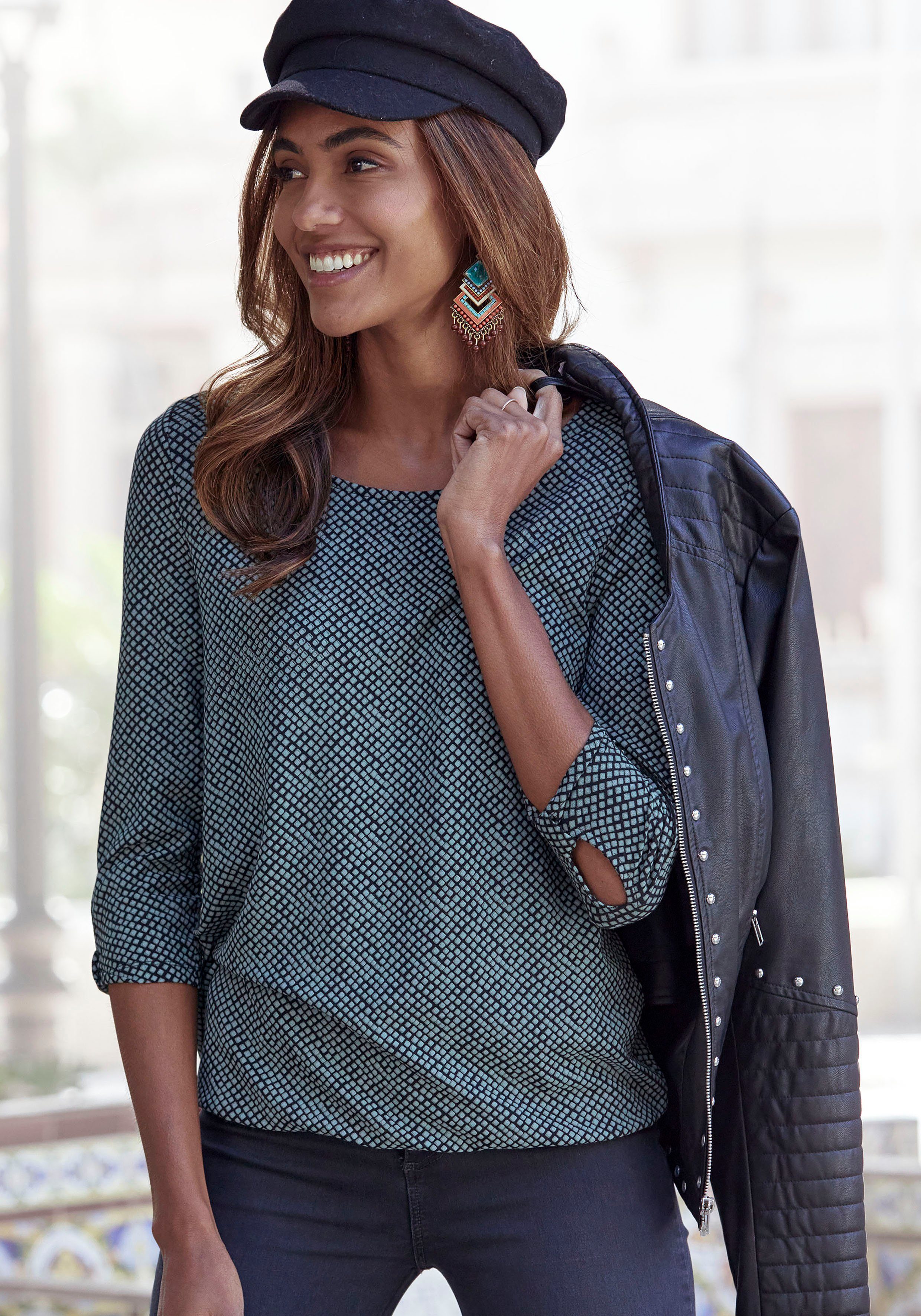 3/4-Arm-Shirt mit kleinem Cut-Out am Ärmelsaum