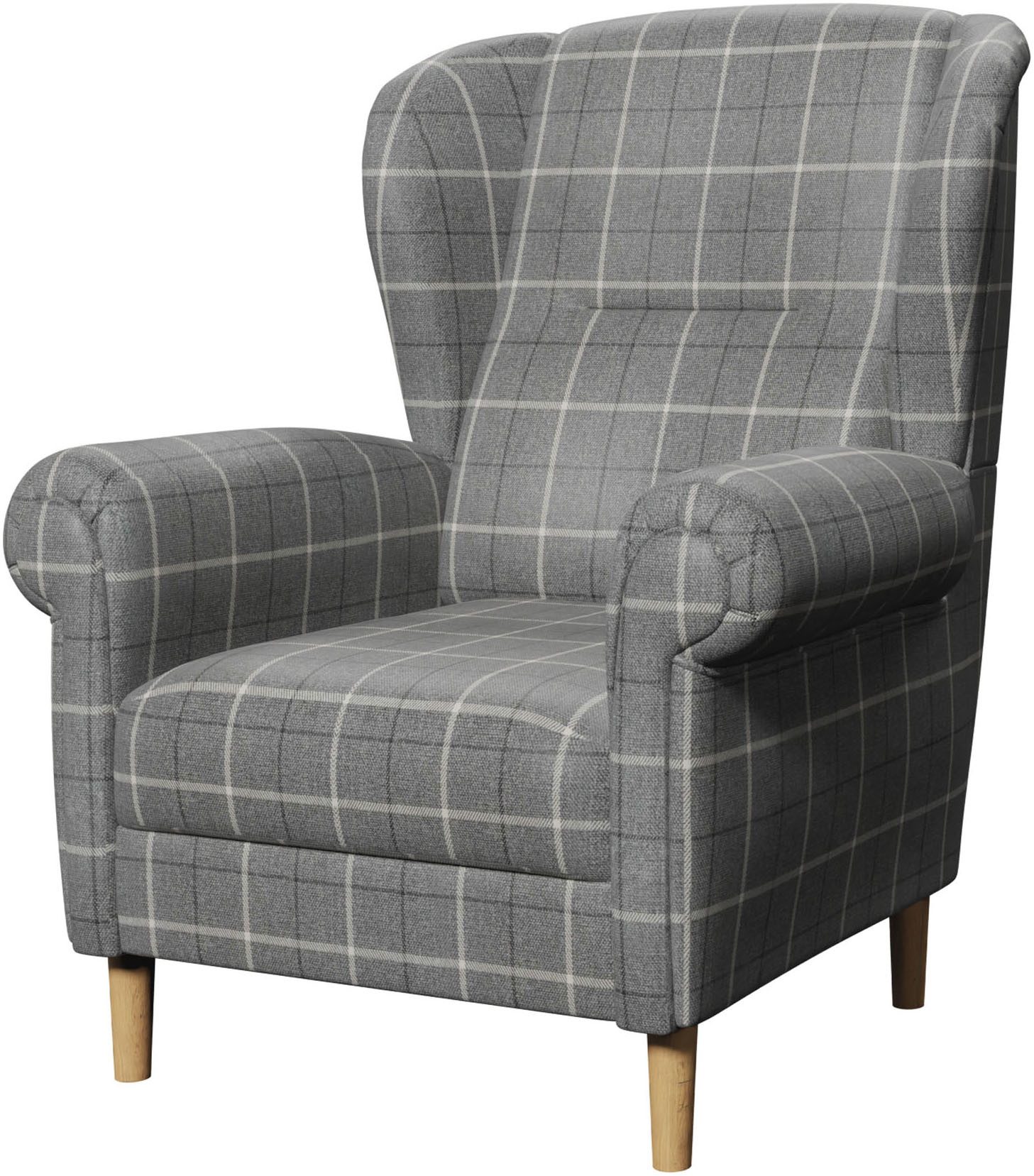 Home affaire Ohrensessel OSTIANO B/T/H: 80/82/98 cm, Sessel, Einzelstück, dicke geschwungene Armlehnen, uni und kariert