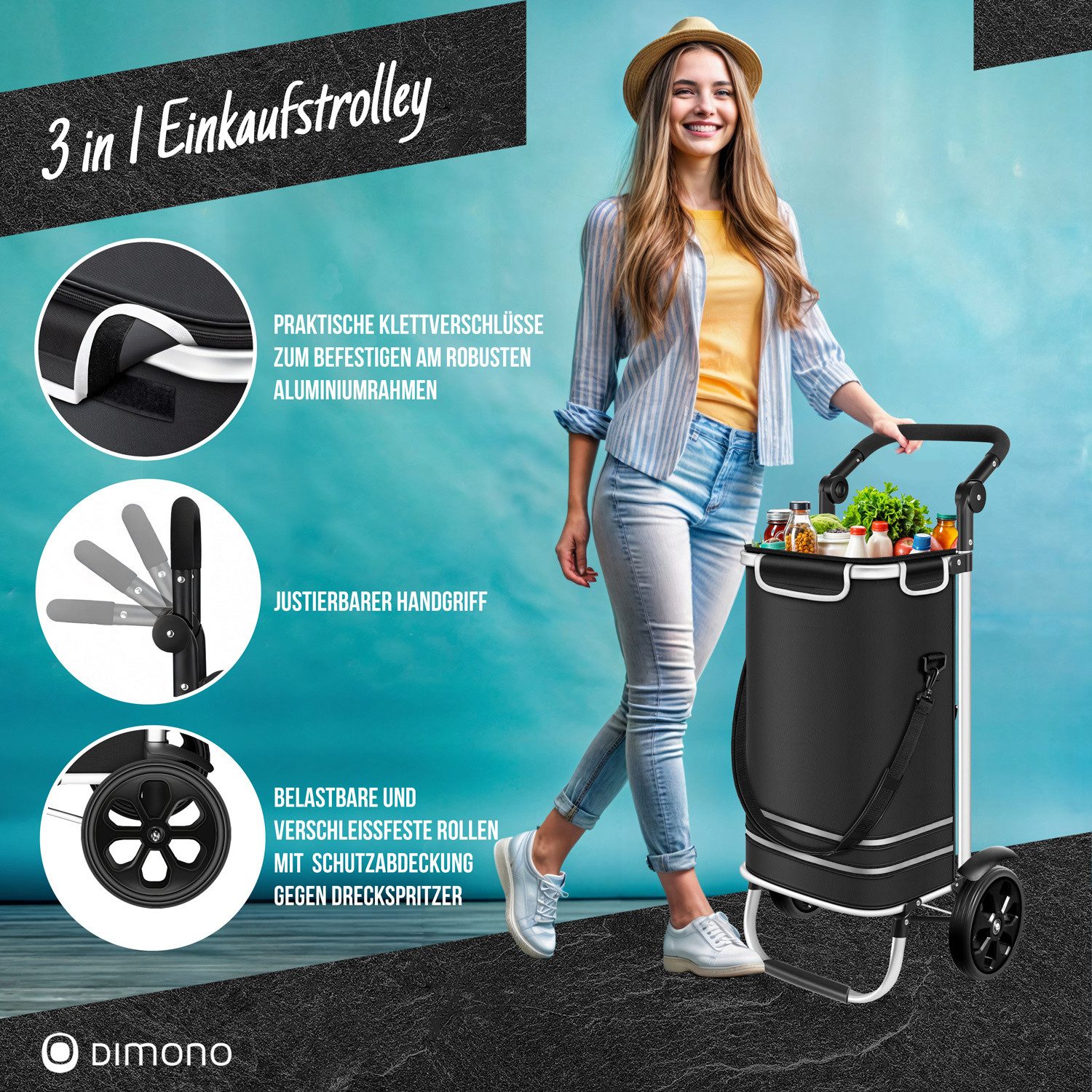 Dimono Einkaufstrolley Dimono 3-in-1 Einkaufstrolley mit Kühltasche – faltbar & praktisch, 56 l, Klappbarer Transportwagen