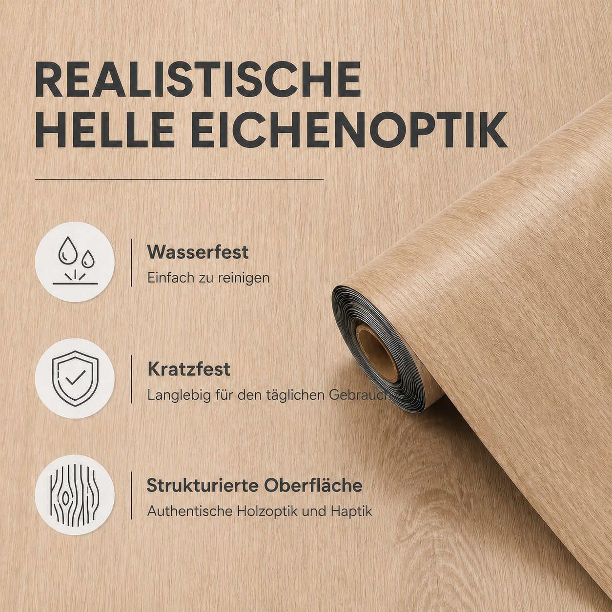 BlingBin Möbelfolie Selbstklebende Möbelfolie in Holzoptik 40×300 cm, (1er Set, 1St.}, 1 x Klebefolie Rolle), Wasserdicht Dekorfolie, zuschneidbare Möbelfolie für DIY-Renovierung