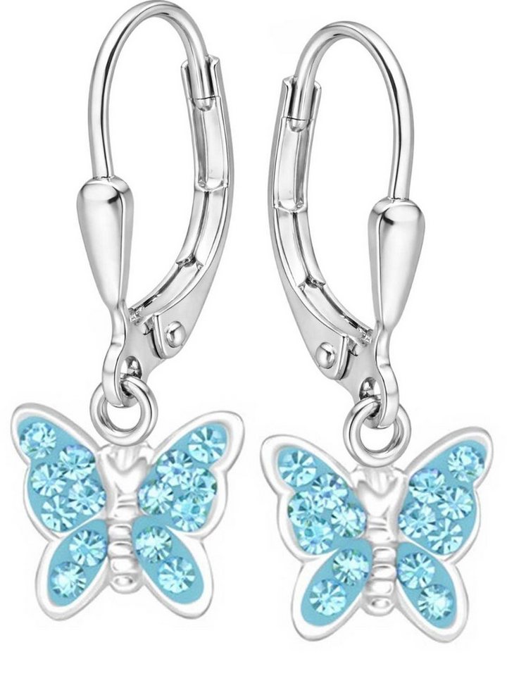 Goldene Hufeisen Paar Ohrhänger Schmetterling Ohrringe Mädchen 925 Silber mit Kristall (inkl. Etui), Kinder Ohrschmuck Farbenfroh