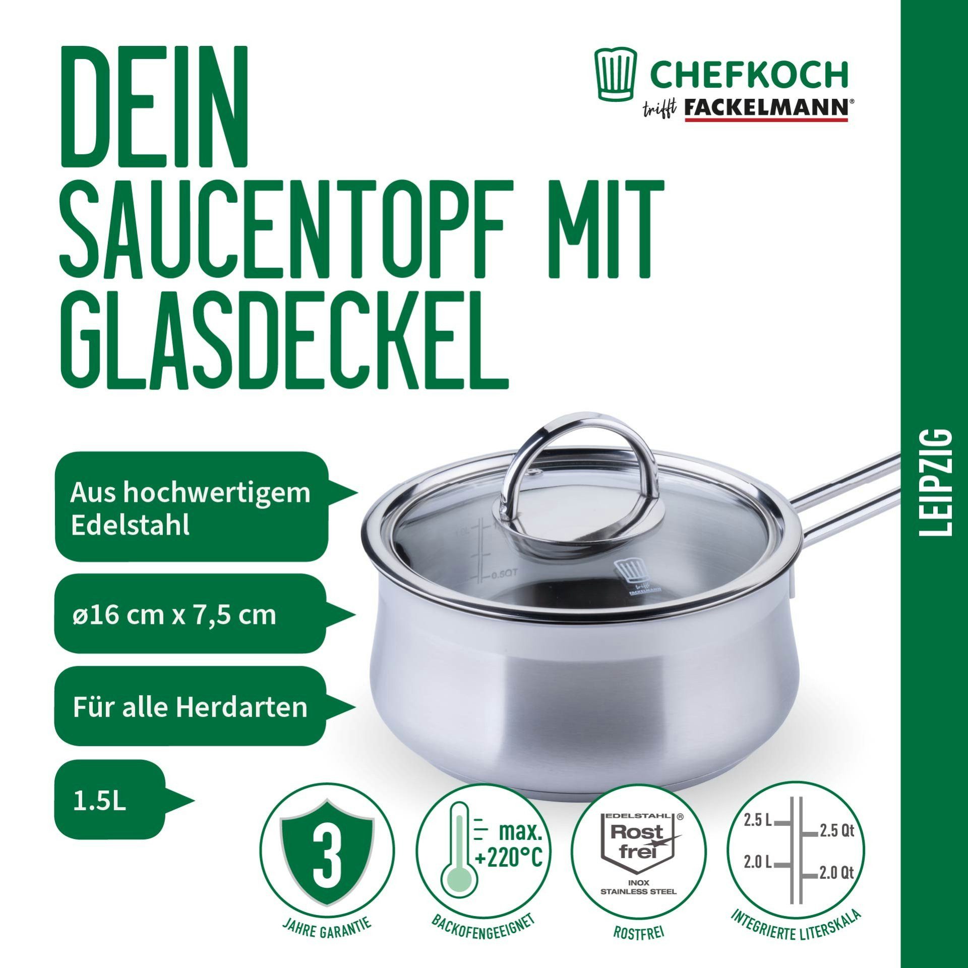 Chefkoch trifft Fackelmann Serviertopf Saucentopf, Edelstahl, Ø 14 cm, induktionsgeeignet, backofengeeignet