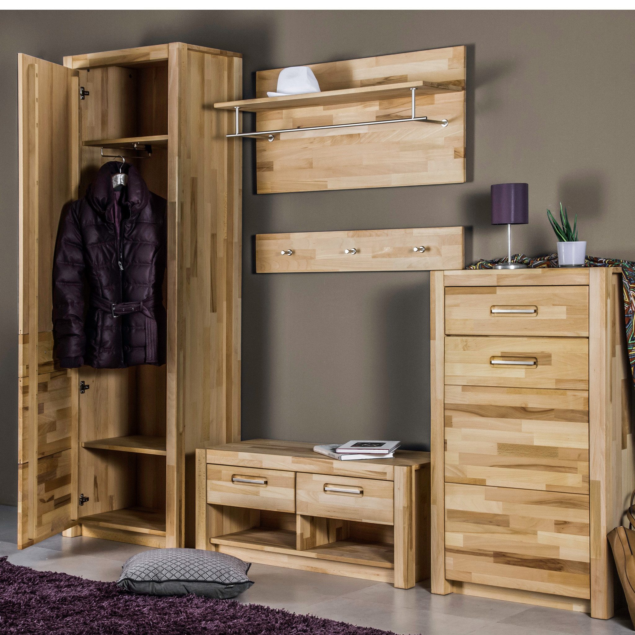 MCA furniture Garderoben-Set H Garderobenset Fenja Kernbuche massiv geölt, (4-St)