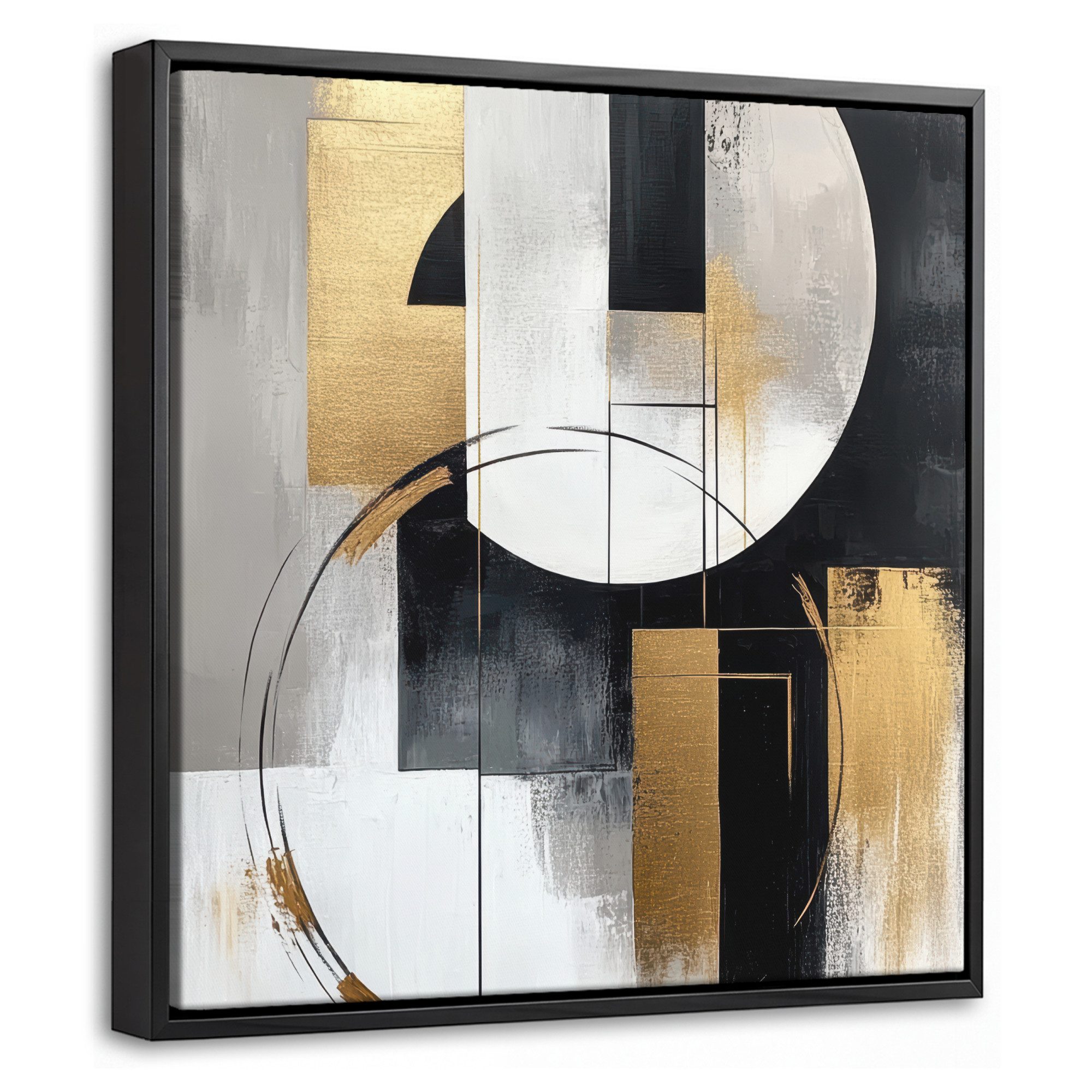 OneMillionCanvasses® Leinwandbild mit Rahmen - Abstrakt - Gold - Silber - Formen - Ästhetik, Fotodruck (1 St), Leinwand Bilder Klein, Wand Dekoration Aesthetic 20x20cm