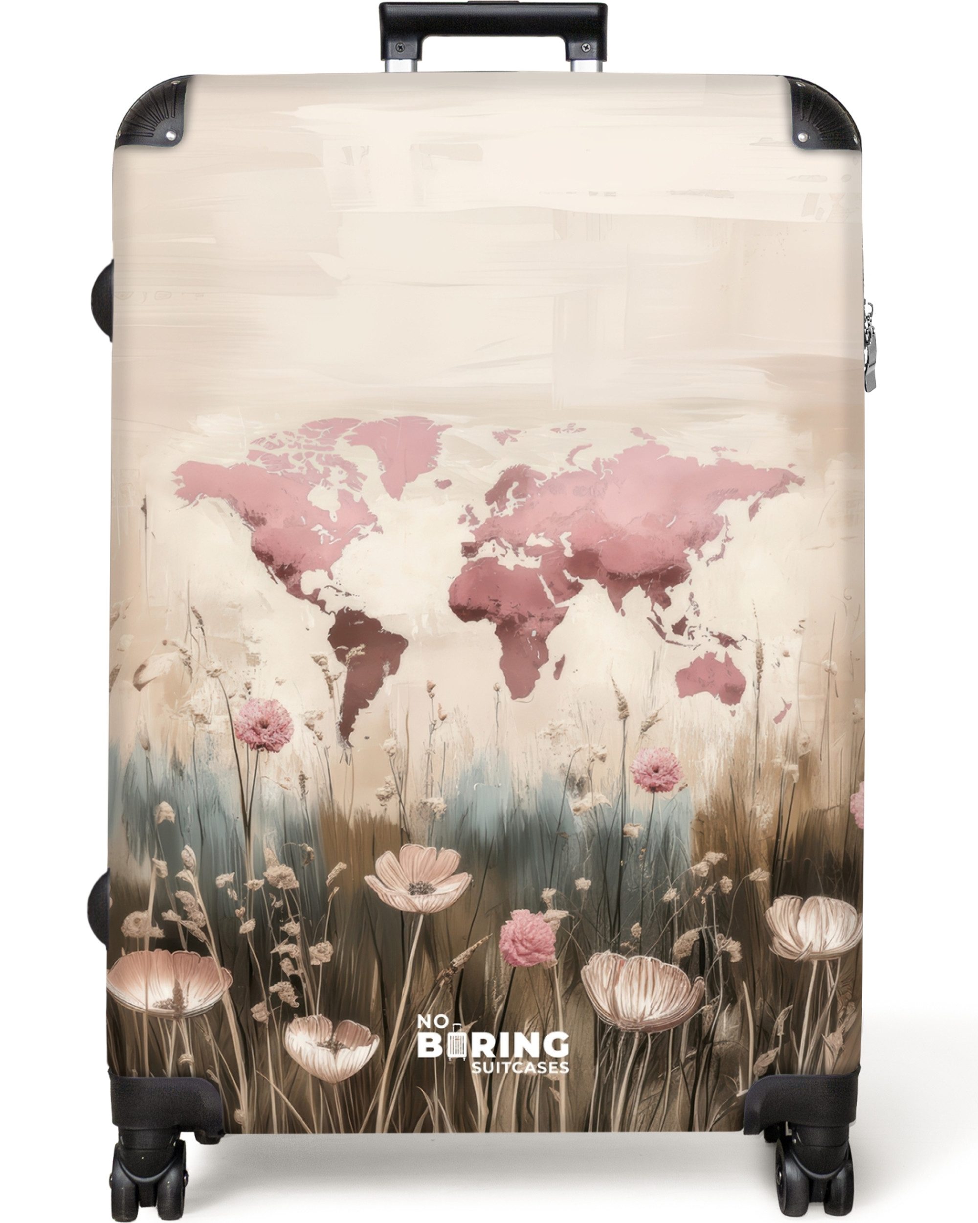 NoBoringSuitcases.com© Hartschalen-Trolley Weltkarte - Rosa - Blumen 77 cm günstig online kaufen