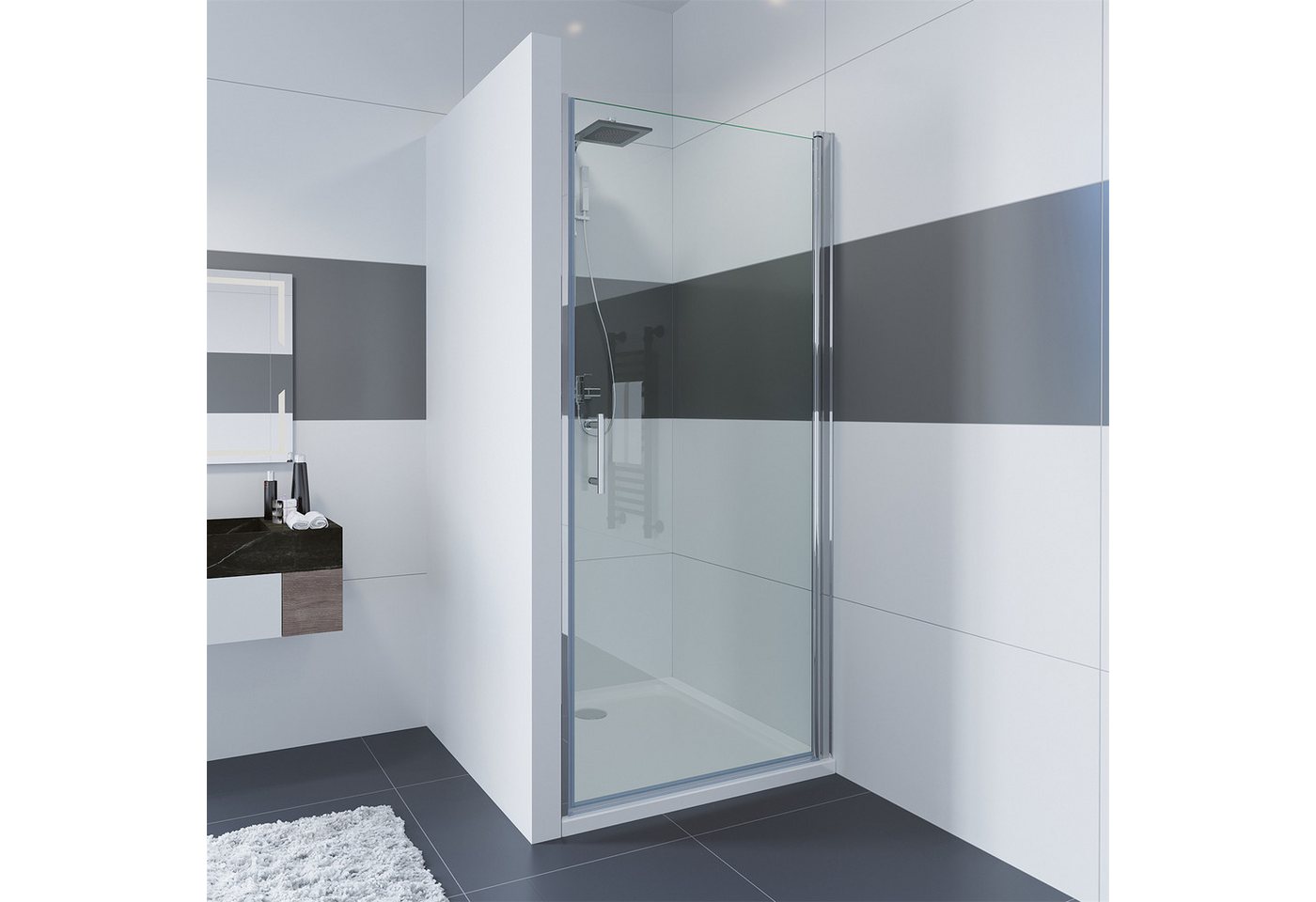 Thumbnail - IMPTS Dusch-Drehtür Duschtür für Nischen, Pendeltür Dusche, 70x195 cm, Sicherheitsglas, (Set, 1-St., Set-Info mit hochwe...