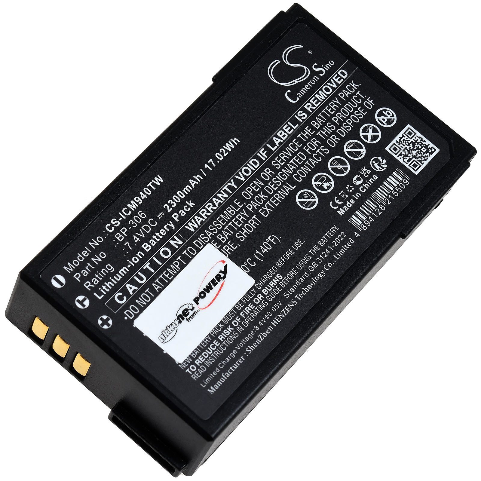 Powery Akku für Icom IC-M94D IC-M94DE Akku 2300 mAh (7.4 V)