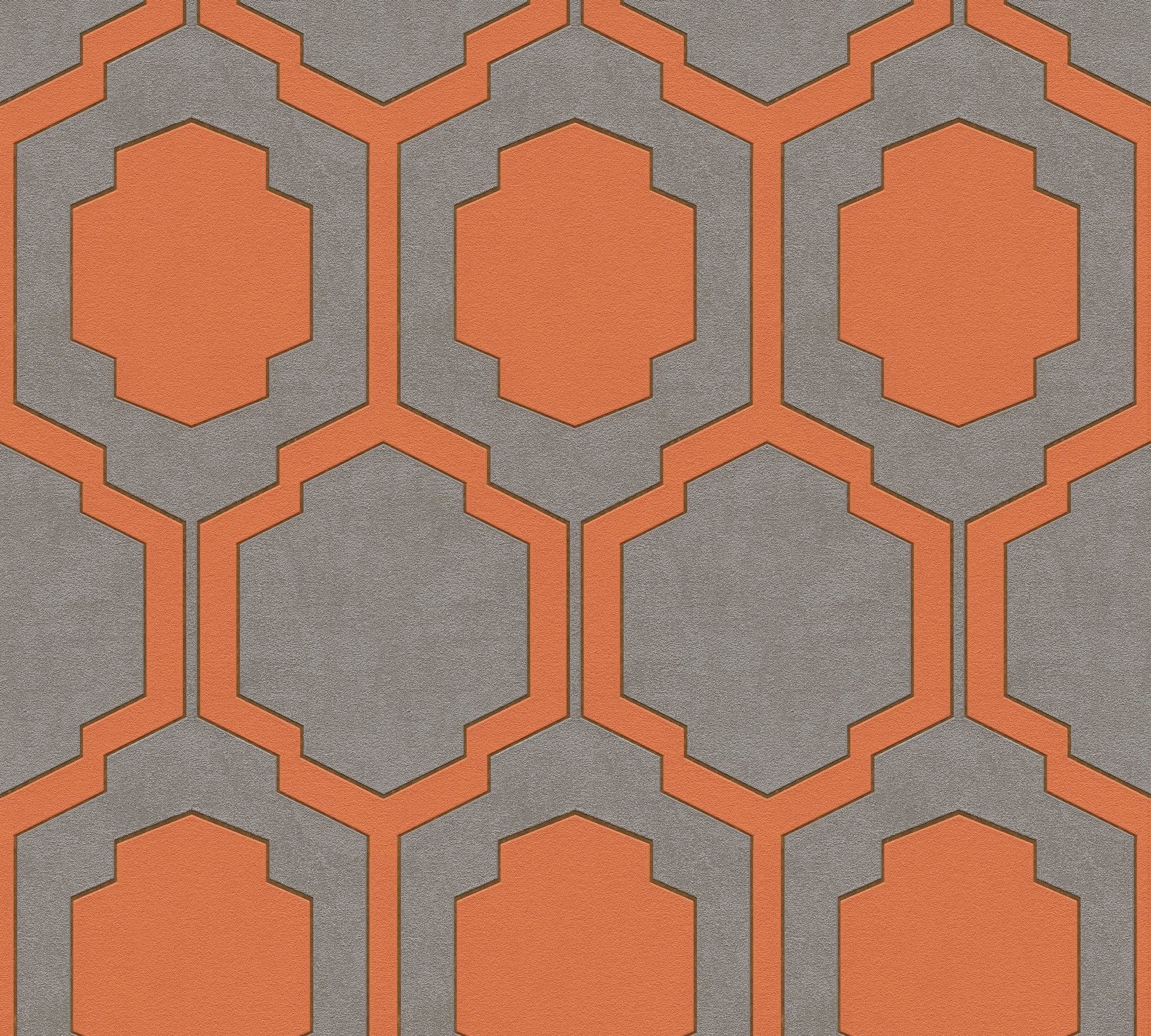 A.S. Création Vliestapete Pop Style, aufgeschäumt, gemustert, ornamental, Moderne Tapete Geometrisch orange/dunkelgrau | Vinyltapeten