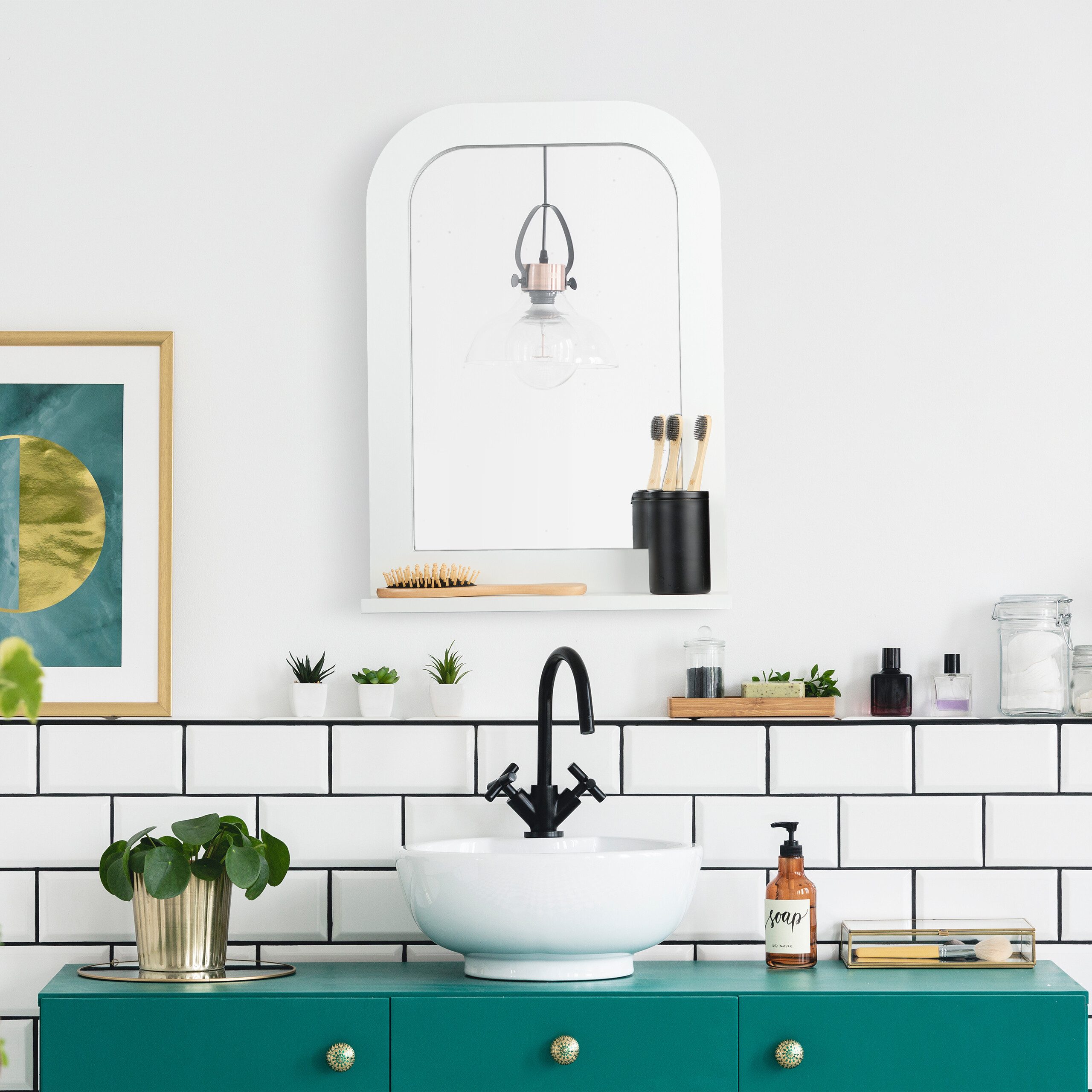 relaxdays Wandspiegel Weißer Badezimmerspiegel mit Ablage günstig online kaufen