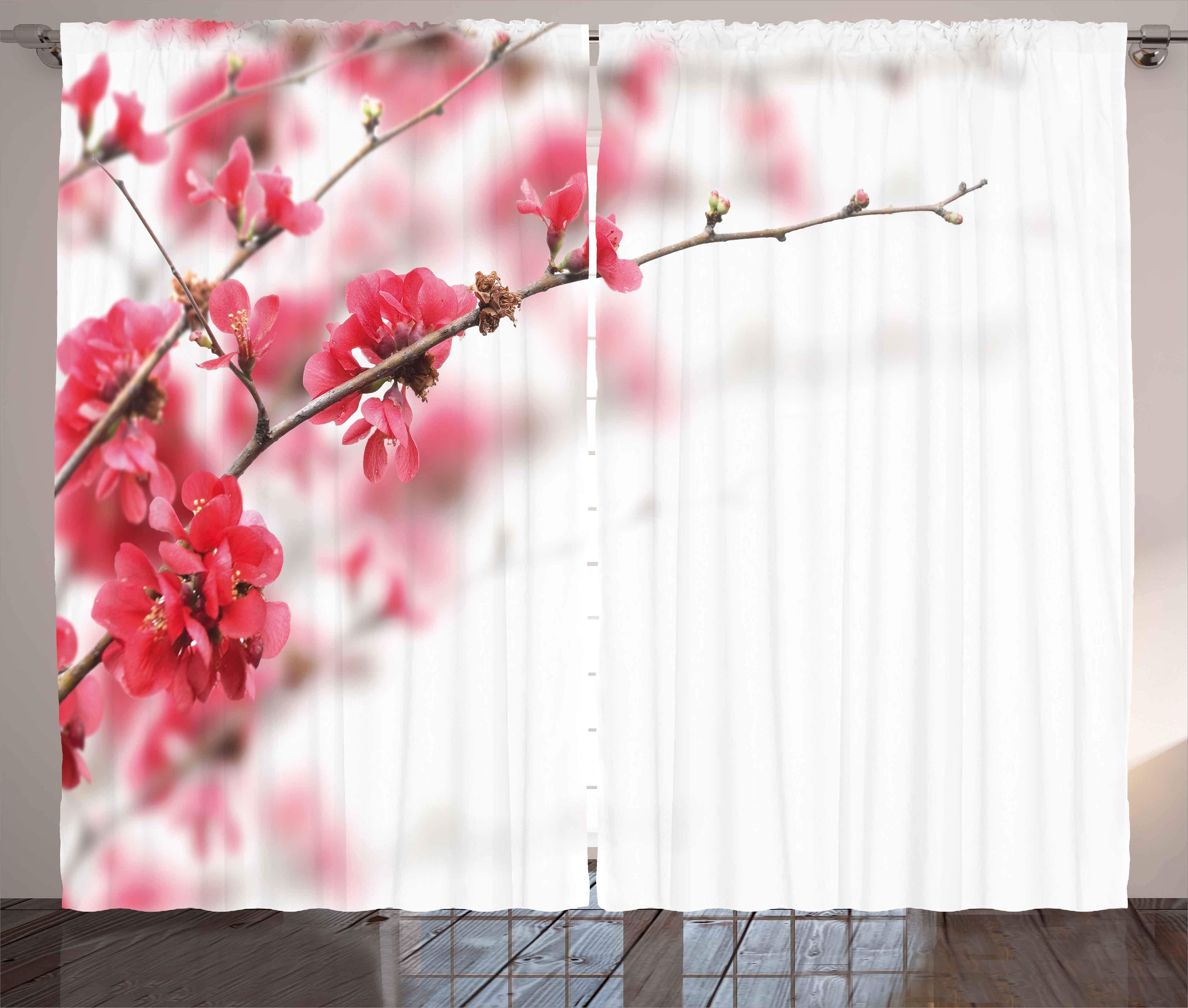 Gardine Schlafzimmer Kräuselband Vorhang mit Schlaufen und Haken, Abakuhaus, japanisch Kirschblüten Misty