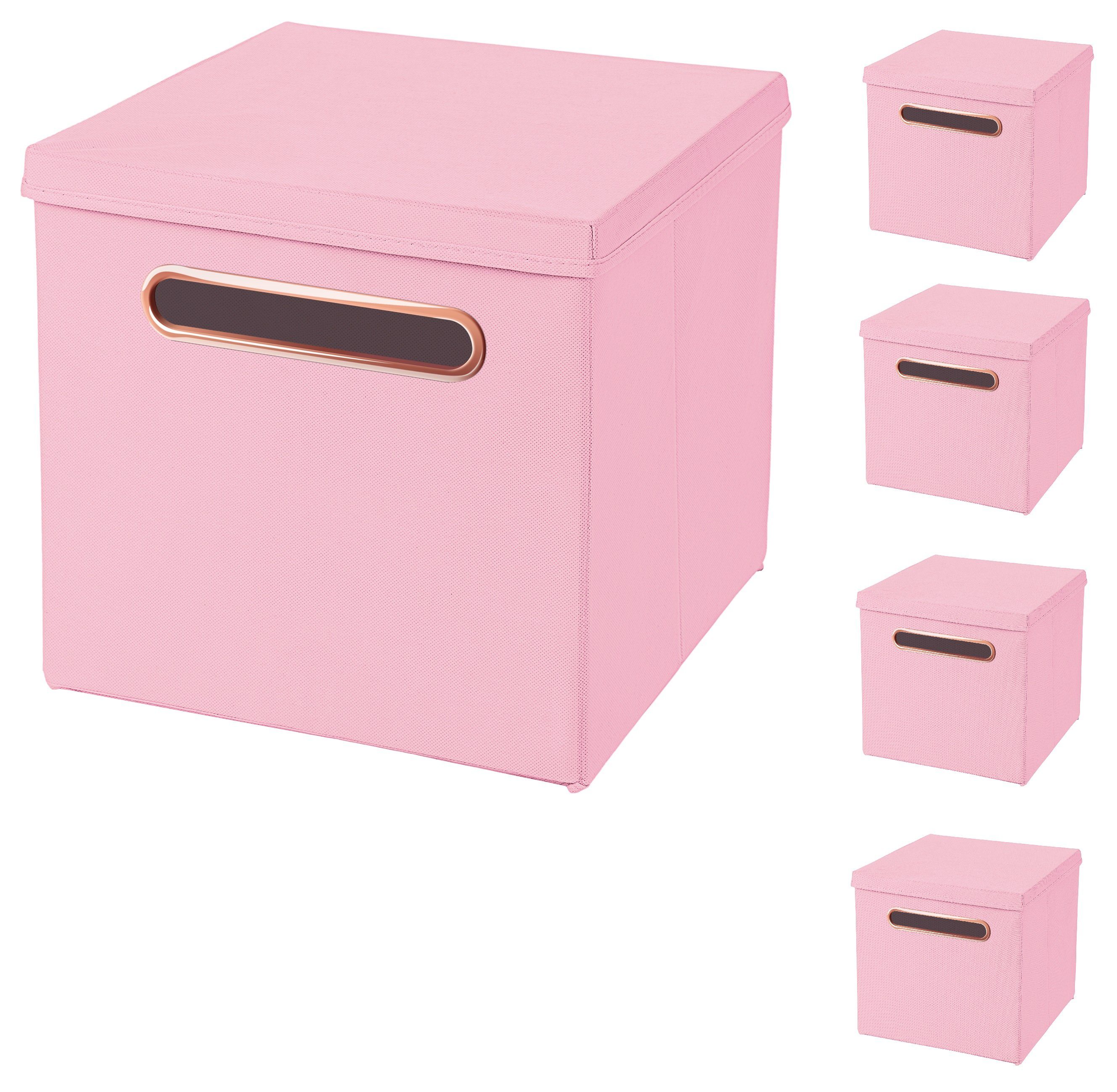 StickandShine Faltbox 5 Stück 32,5 x 32,5 x 32,5 cm Faltbox mit Deckel  Rosegold Griff Stoffbox Aufbewahrungsbox 5er SET in verschiedenen Farben  Luxus Faltkiste