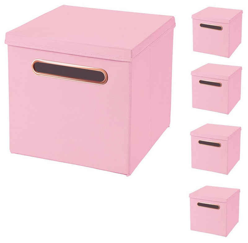 StickandShine Faltbox 5 Stück 32,5 x 32,5 x 32,5 cm Faltbox mit Deckel Rosegold Griff Stoffbox Aufbewahrungsbox 5er SET in verschiedenen Farben Luxus Faltkiste