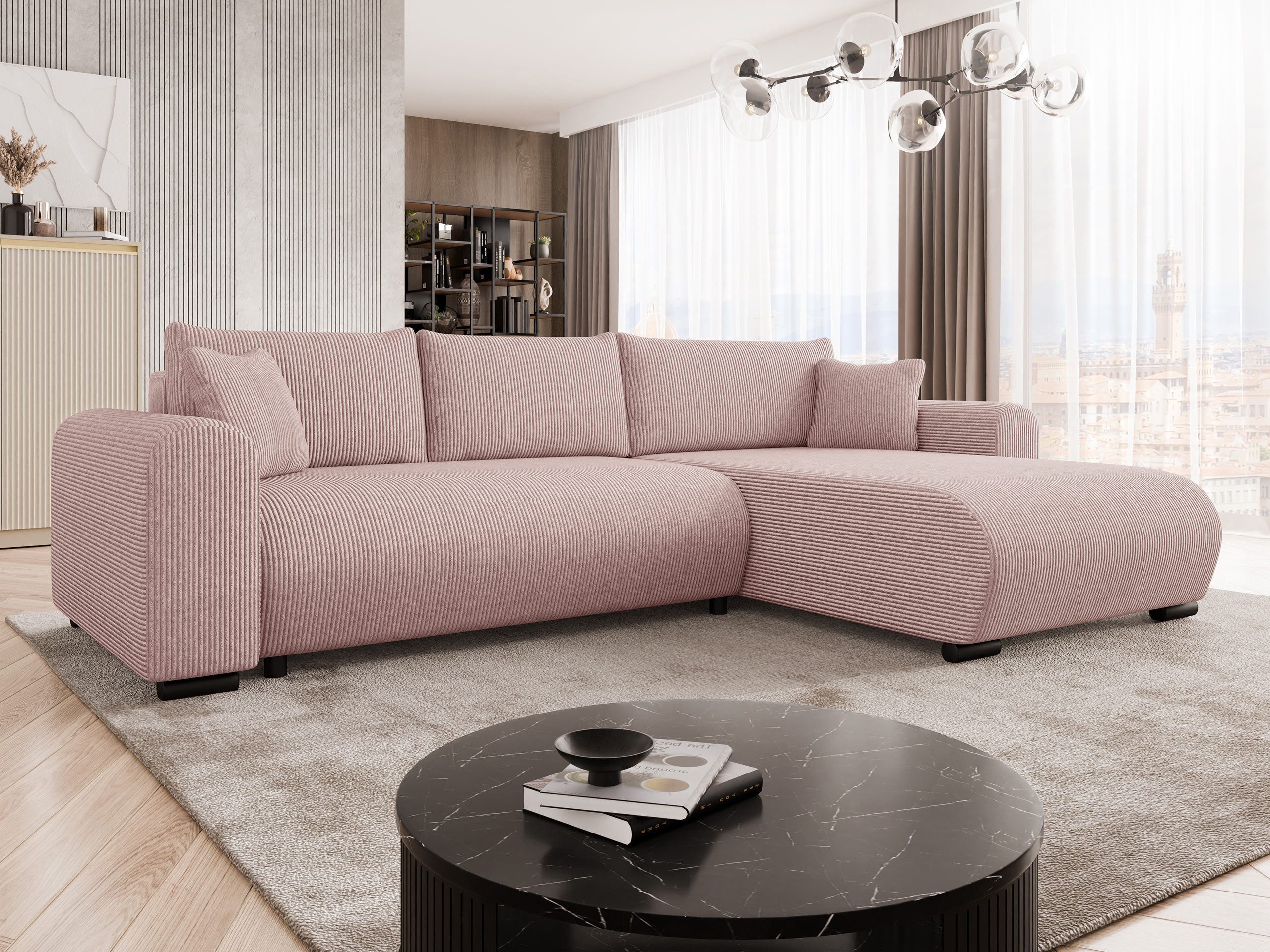 MIRJAN24 Ecksofa Merkos Cord, mit Schlaffunktion und Bettkasten, Metallfüße, Holzkonstruktion, Seite universal