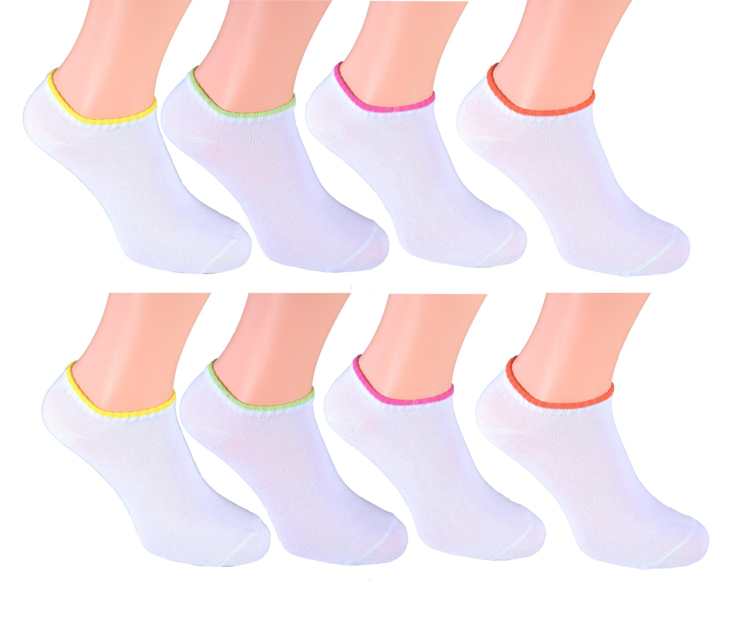 Cocain underwear Marke Baumwolle Neonrand mit Sneakersocken Söckchen Modelle verschiedene Sneaker 8 Socken Füsslinge Paar Damen weiss für (8-Paar)