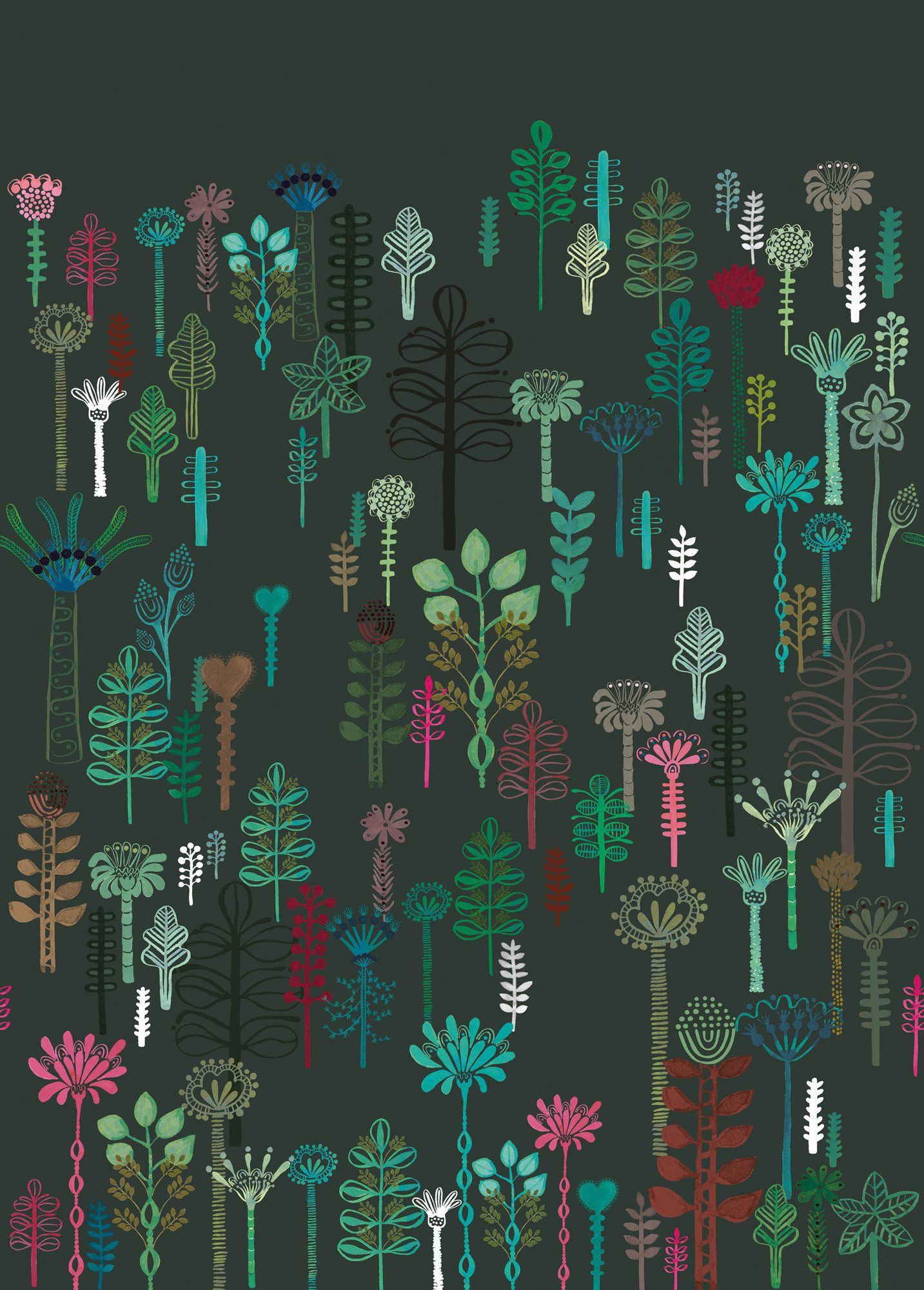 Rasch Fototapete Skandinavisches Pflanzen Design - Vliestapete Braun Grün, floral, bedruckt, grafisch, (1 Rolle, 1 St., 2,8 m x 2 m), Lichtbeständige Farben - Feucht abwischbar - Restlost abziehbar