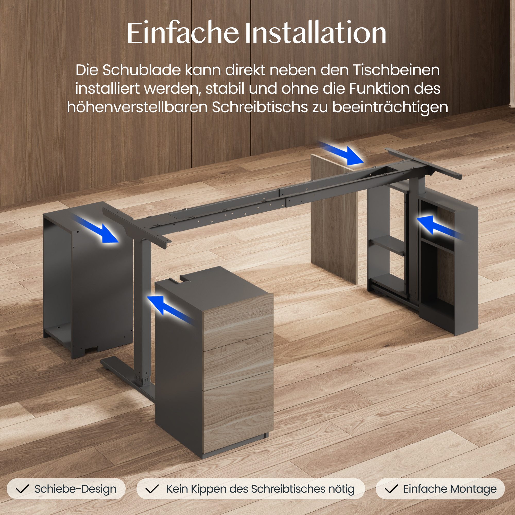 FLEXISPOT Schreibtisch Elektrischer Höhenverstellbarer Schreibtisch mit Bein-Schrank Set (2 Motoren,höhenverstellbar 70–119 cm,4 Speicherhöhen, 25 mm Tischplatt – Bild 3 von 5